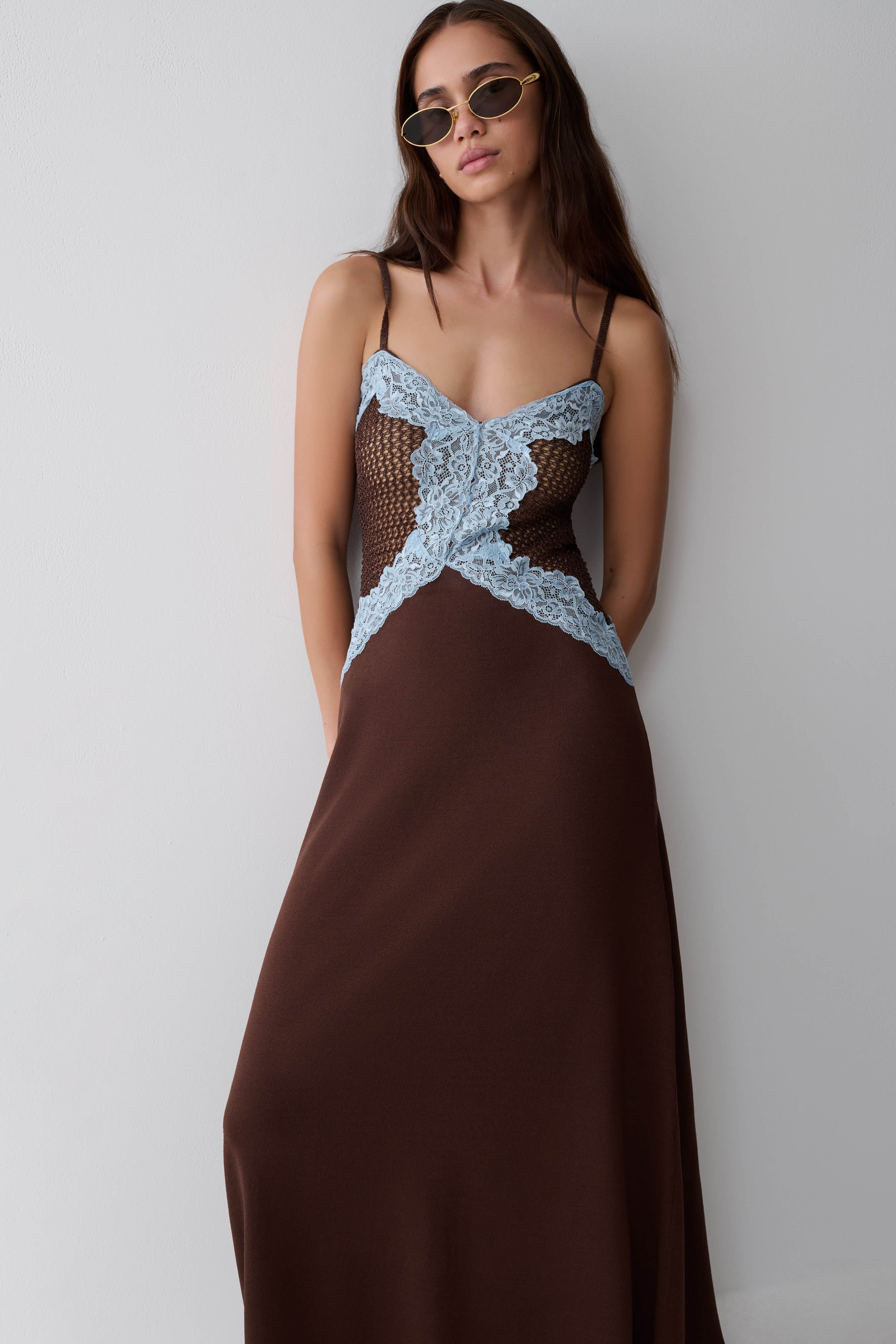 Bray Knit & Lace Maxi Dress - Chocolate/Blue