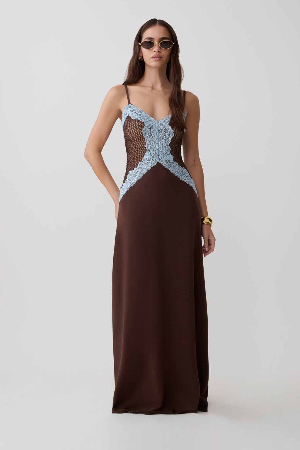 Bray Knit & Lace Maxi Dress - Chocolate/Blue