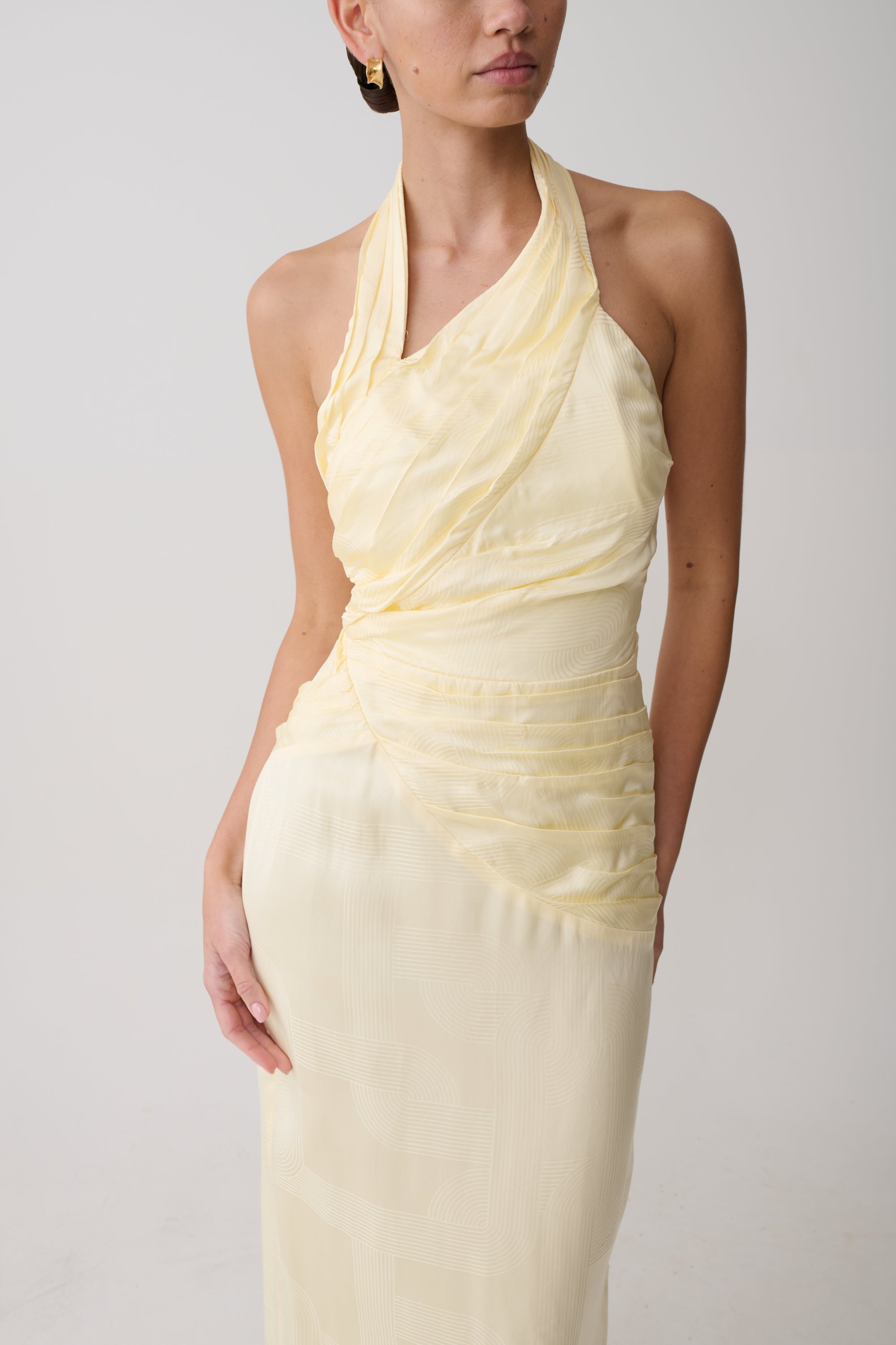 Chiara Halter Satin Maxi Dress - Buttermilk