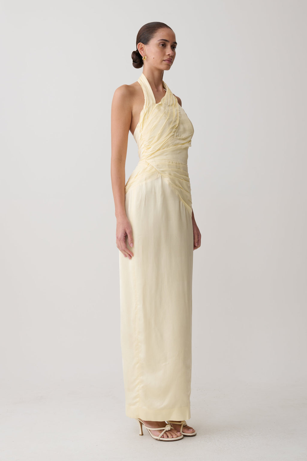 Chiara Halter Satin Maxi Dress - Buttermilk
