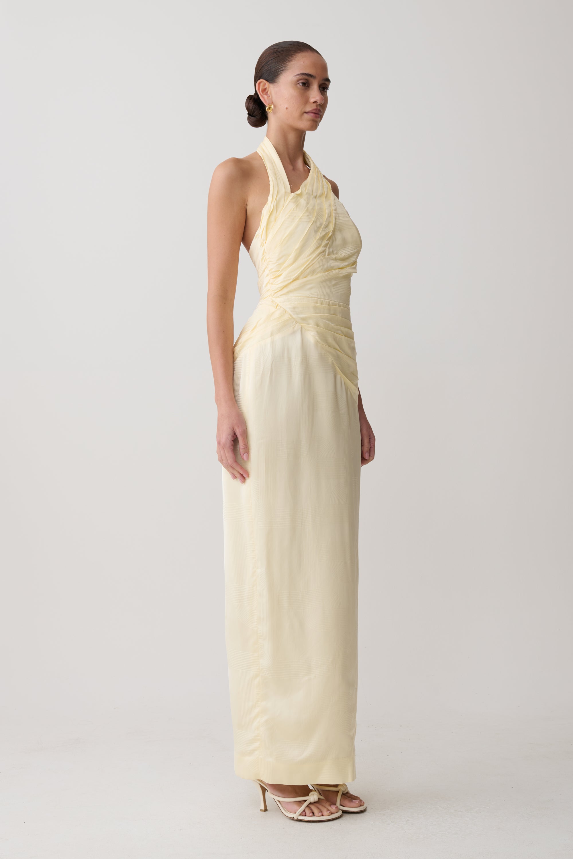 Chiara Halter Satin Maxi Dress - Buttermilk