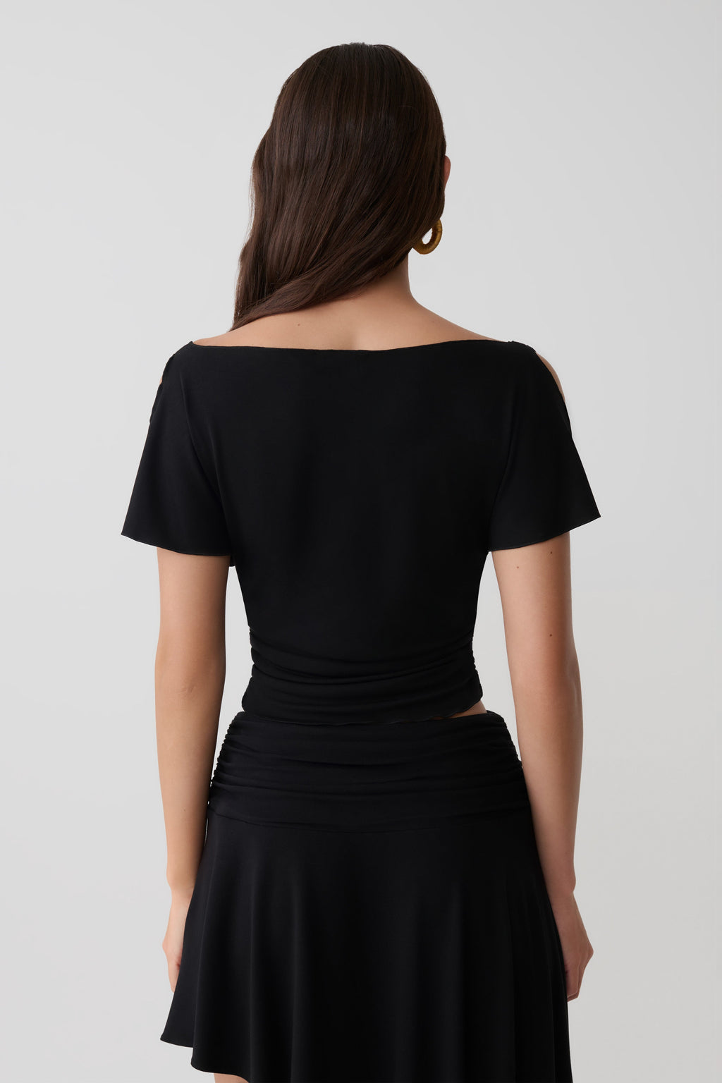 Talise Modal Flounce Short Sleeve Top - Black