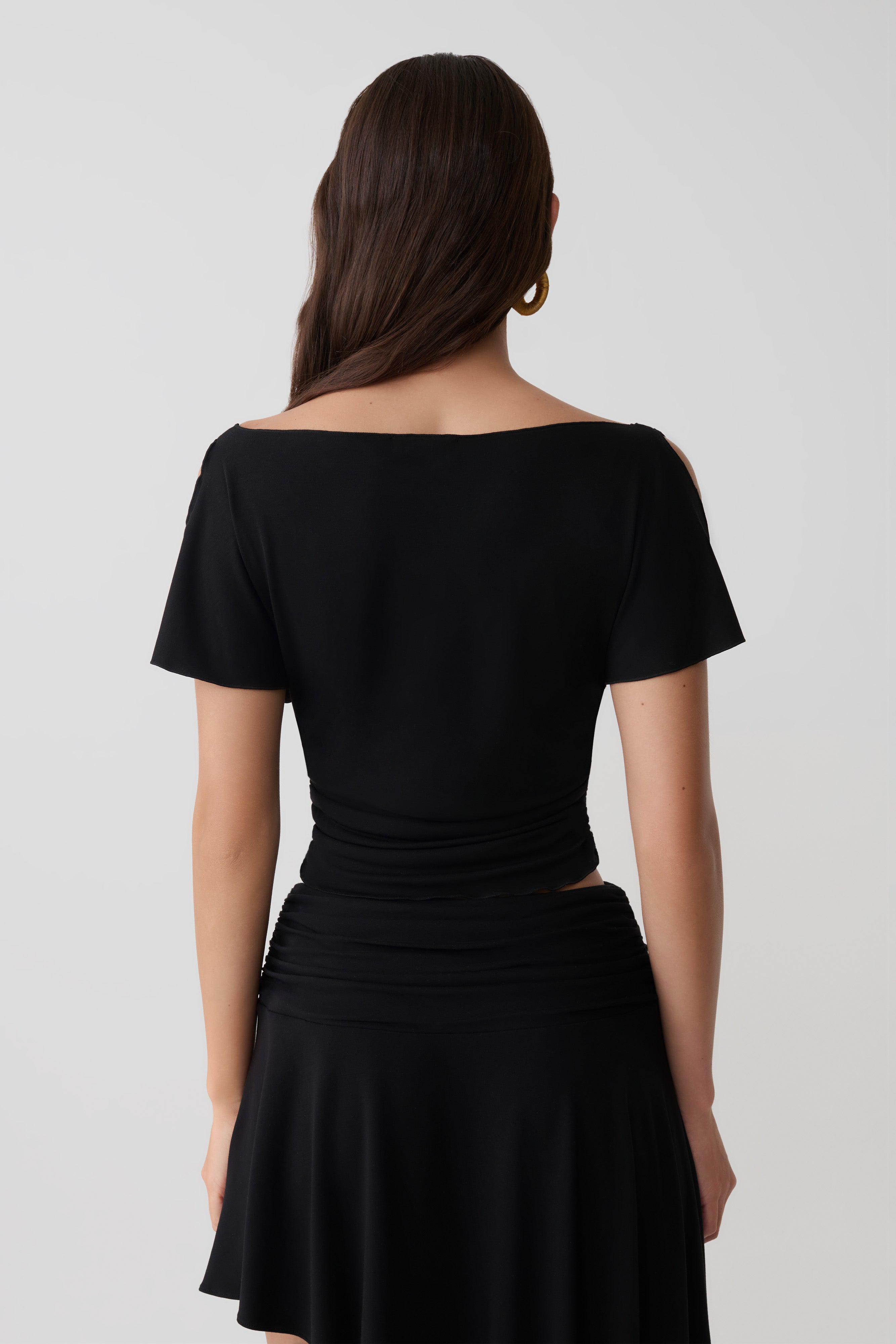 Talise Modal Flounce Short Sleeve Top - Black