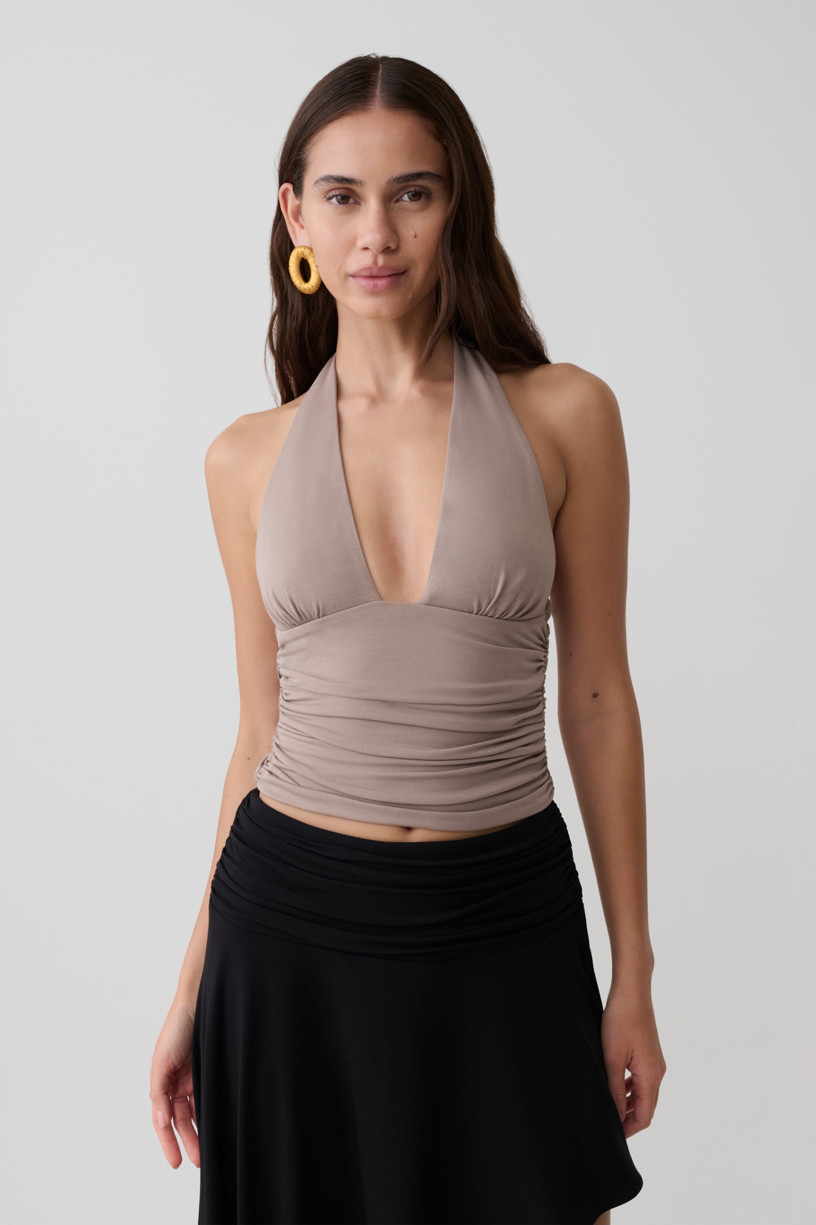 Peregrine Modal Gathered Halter Top - Neutral