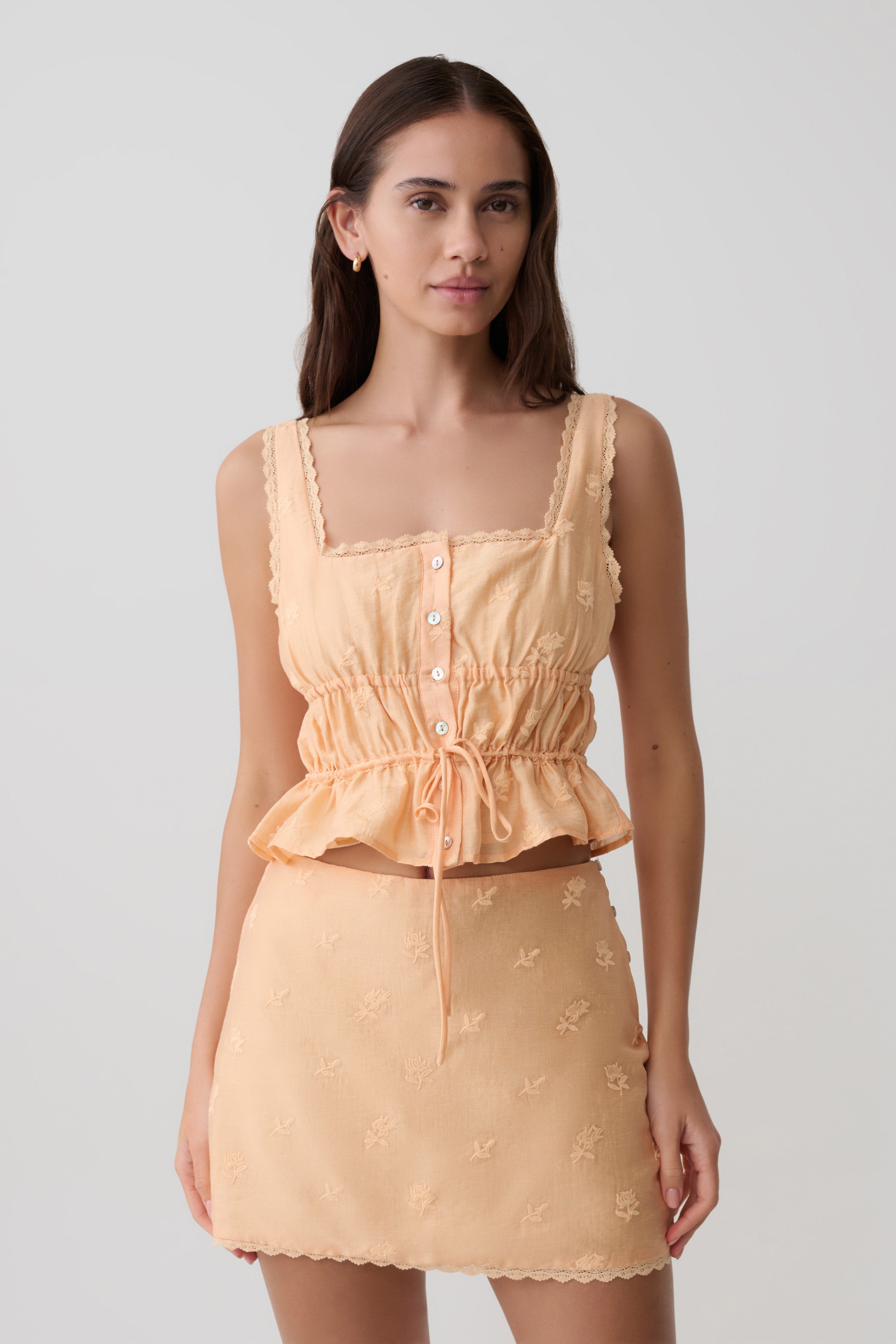 Vivian Embroidered Sleeveless Top - Orange