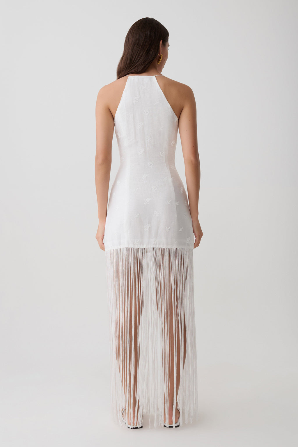 Abigail V Neck Fringe Maxi Dress - White