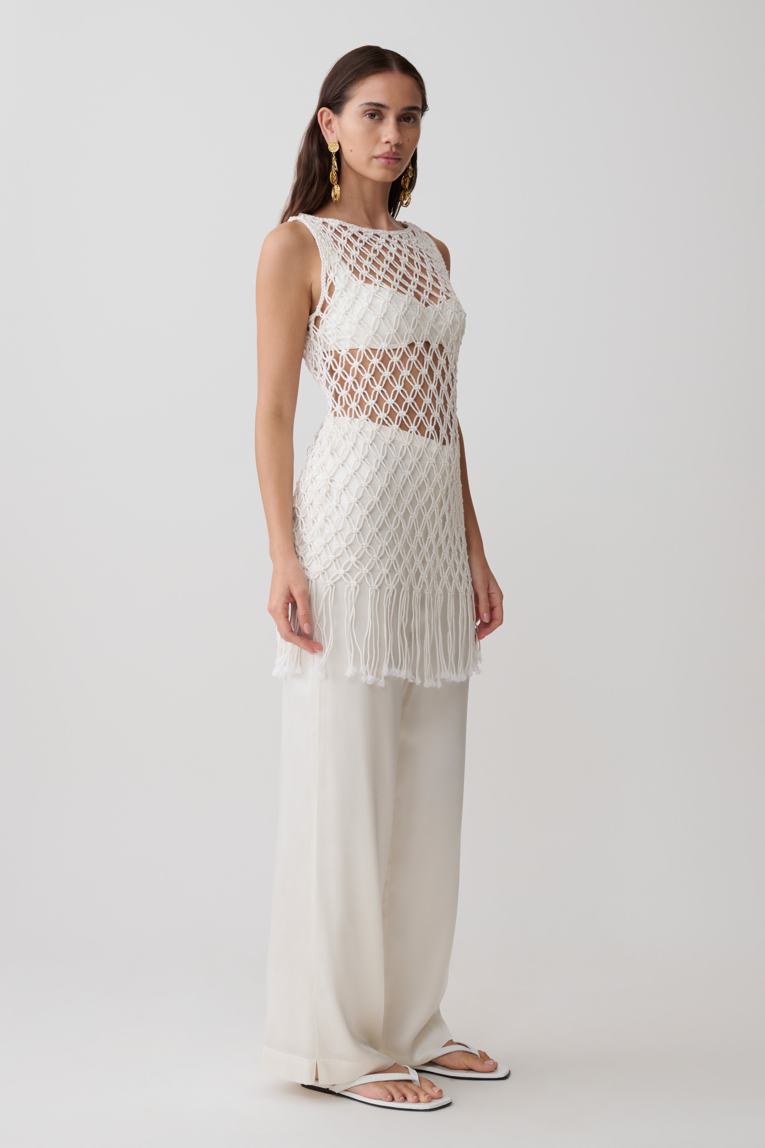 Devlin Macrame Tassel Mini Dress - Ivory