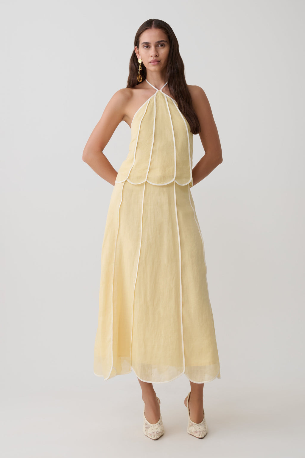 Georgia Panelled Halter Sleeveless Top - Butter