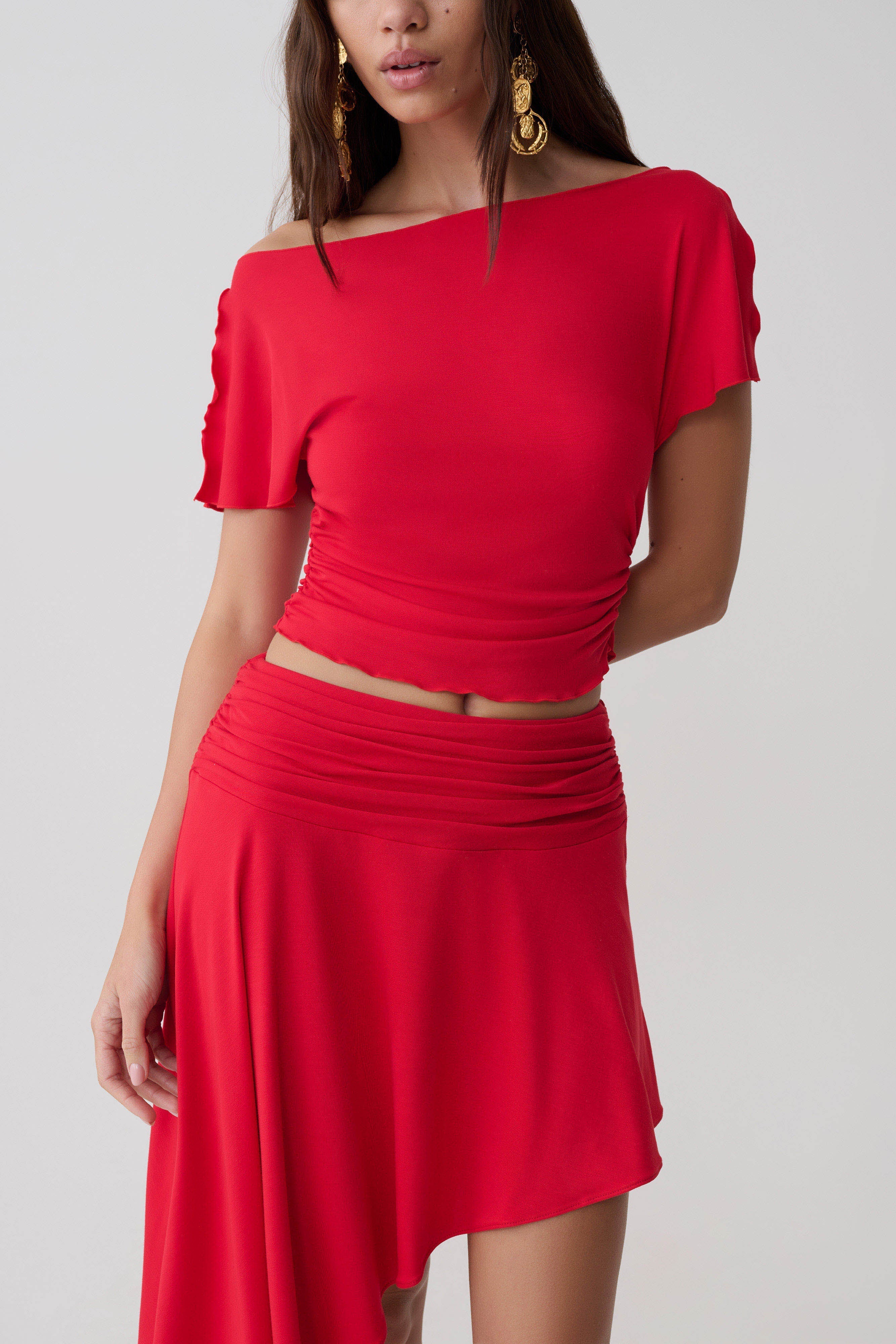 Talise Modal Flounce Short Sleeve Top - Red