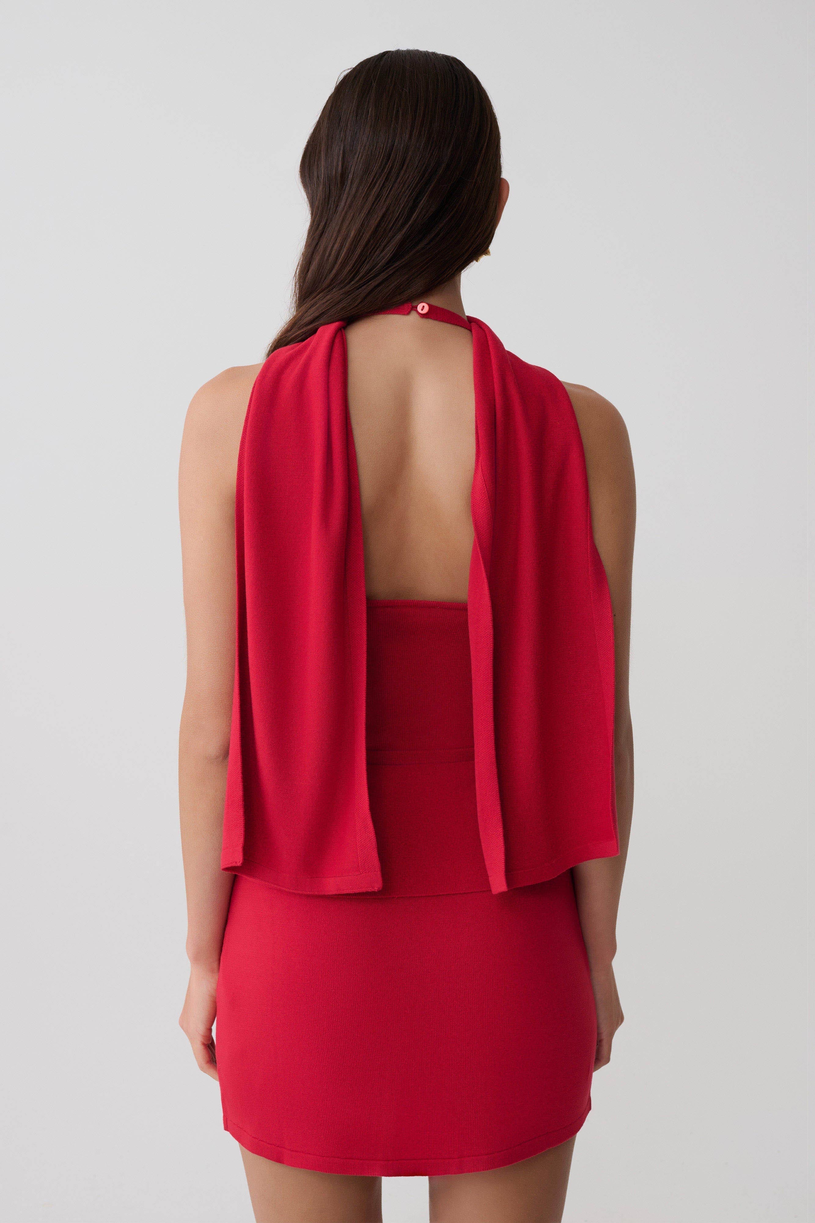 Misty Halter Backless Knit Top - Red