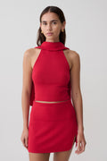 Misty Halter Backless Knit Top - Red