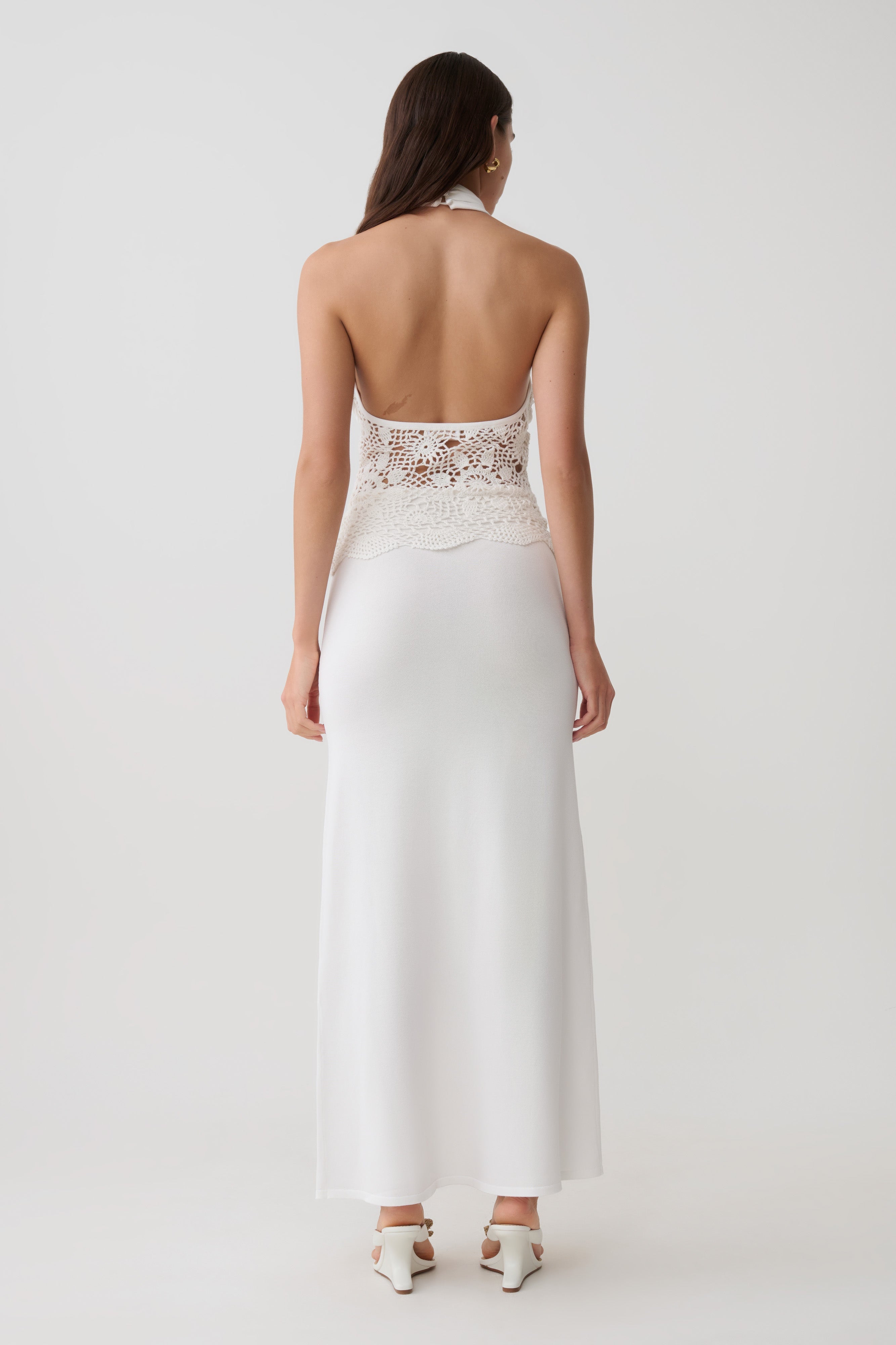Tessie Knit & Crochet Maxi Dress - Ivory