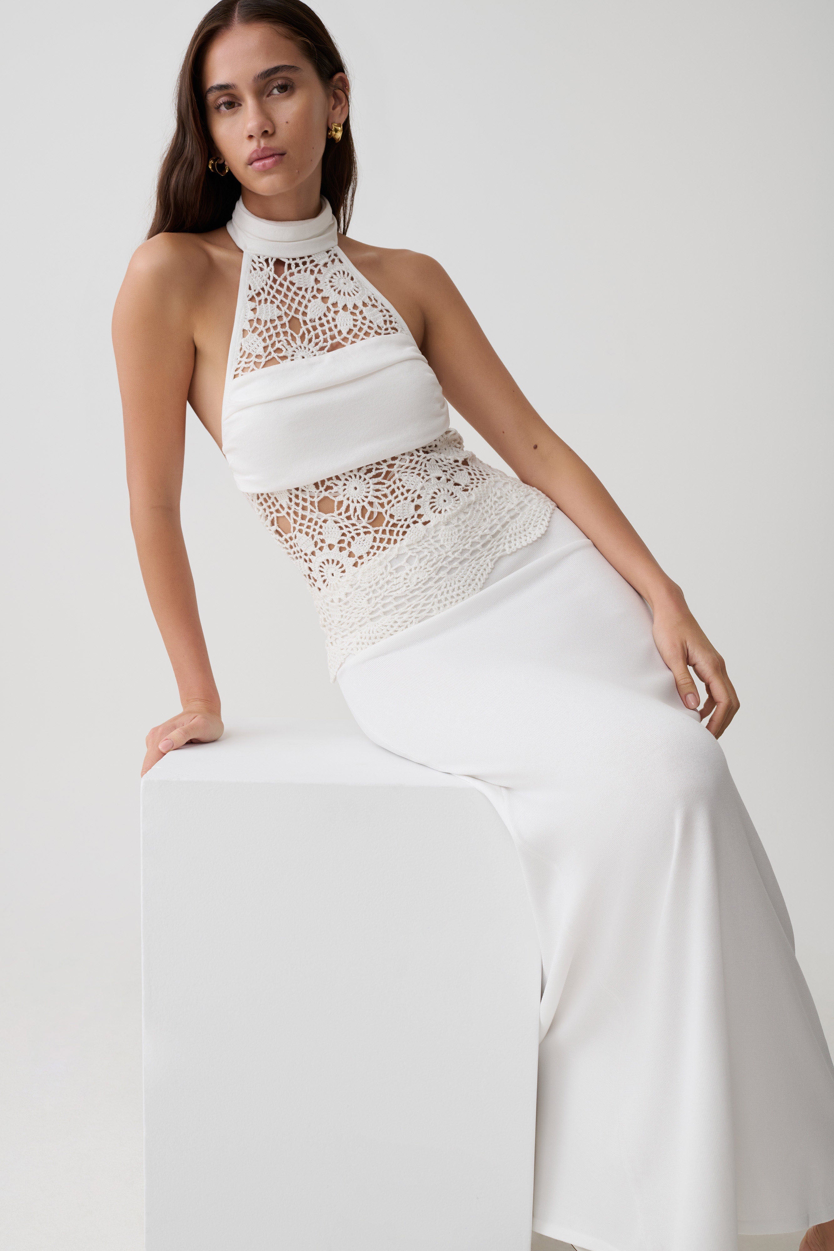 Tessie Knit & Crochet Maxi Dress - Ivory