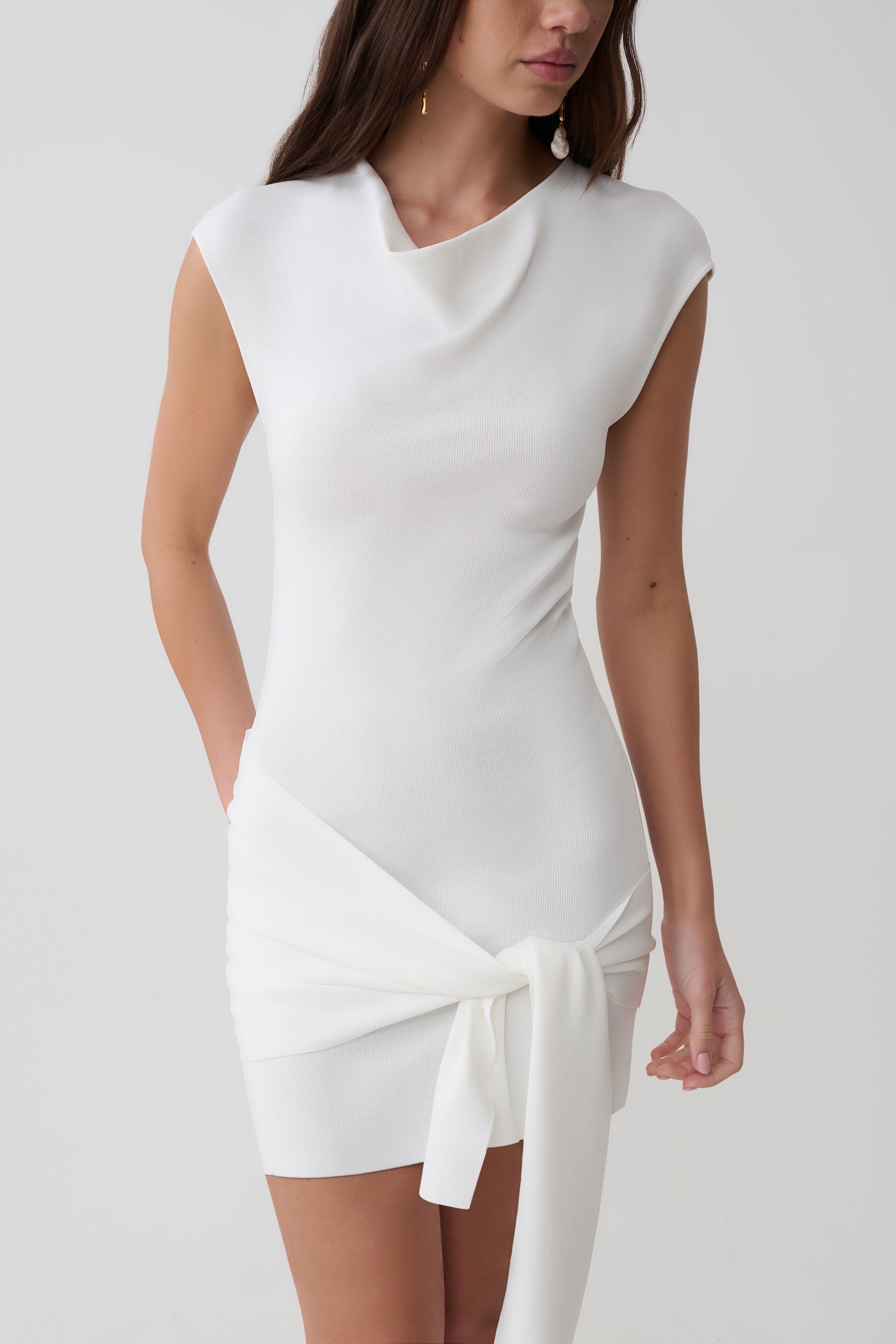 Freida Knit Mini Dress With Sash - Ivory