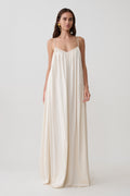 Adriana Satin Gathered Maxi Dress - Buttercream