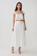 Skylar Lace Panelled Midi Skirt - White
