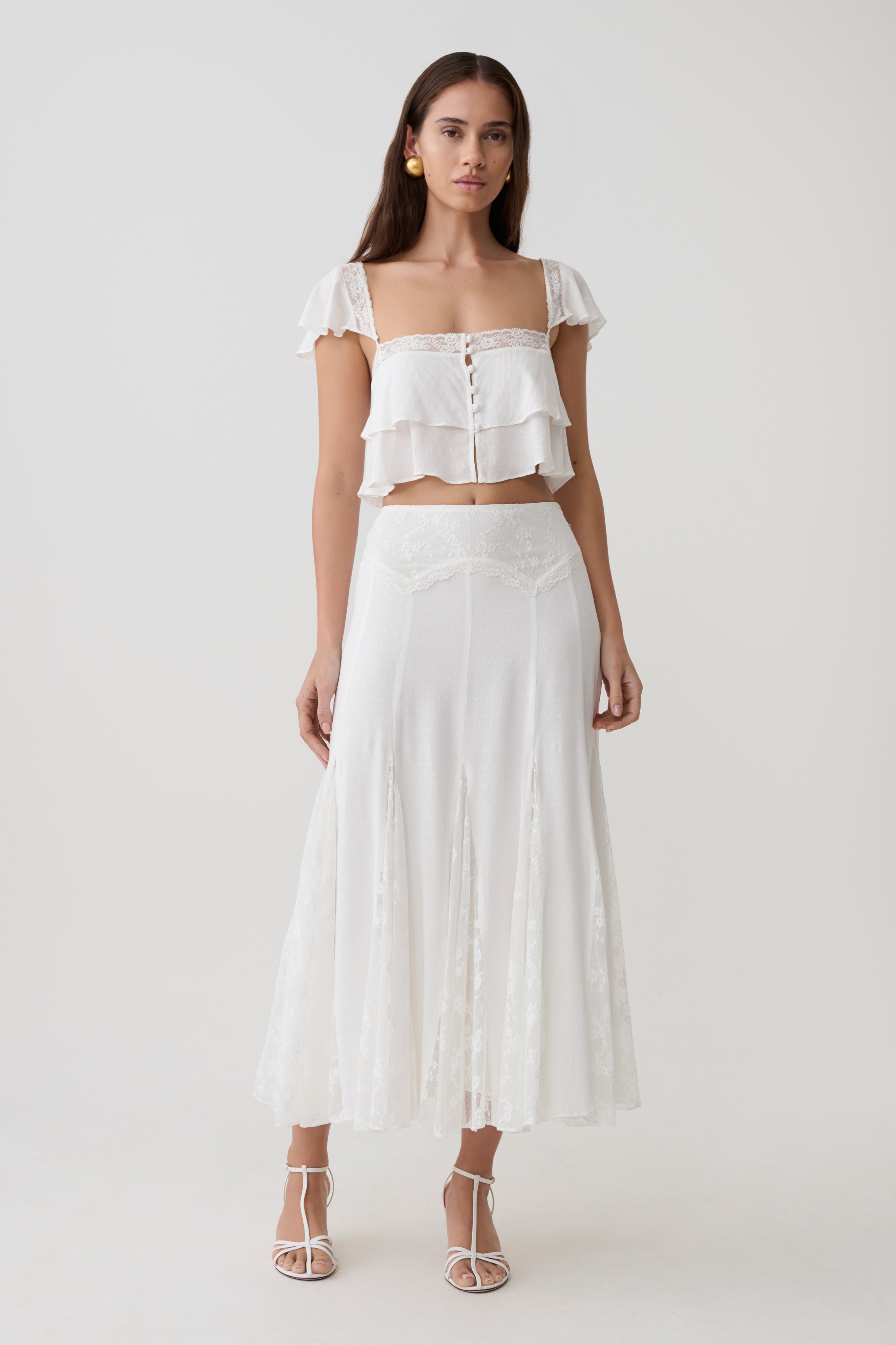 Skylar Lace Sleeveless Crop Top - White