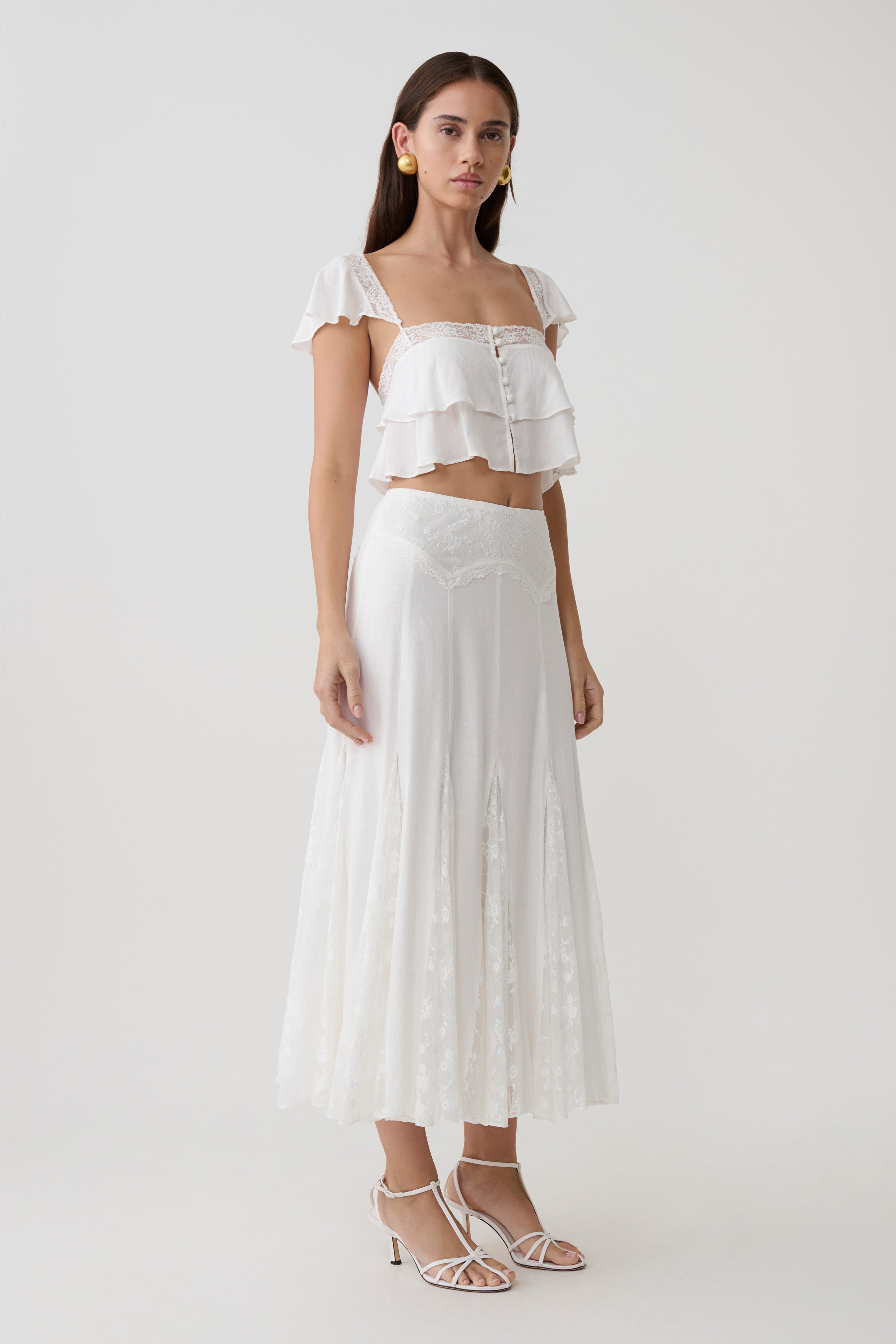 Skylar Lace Sleeveless Crop Top - White