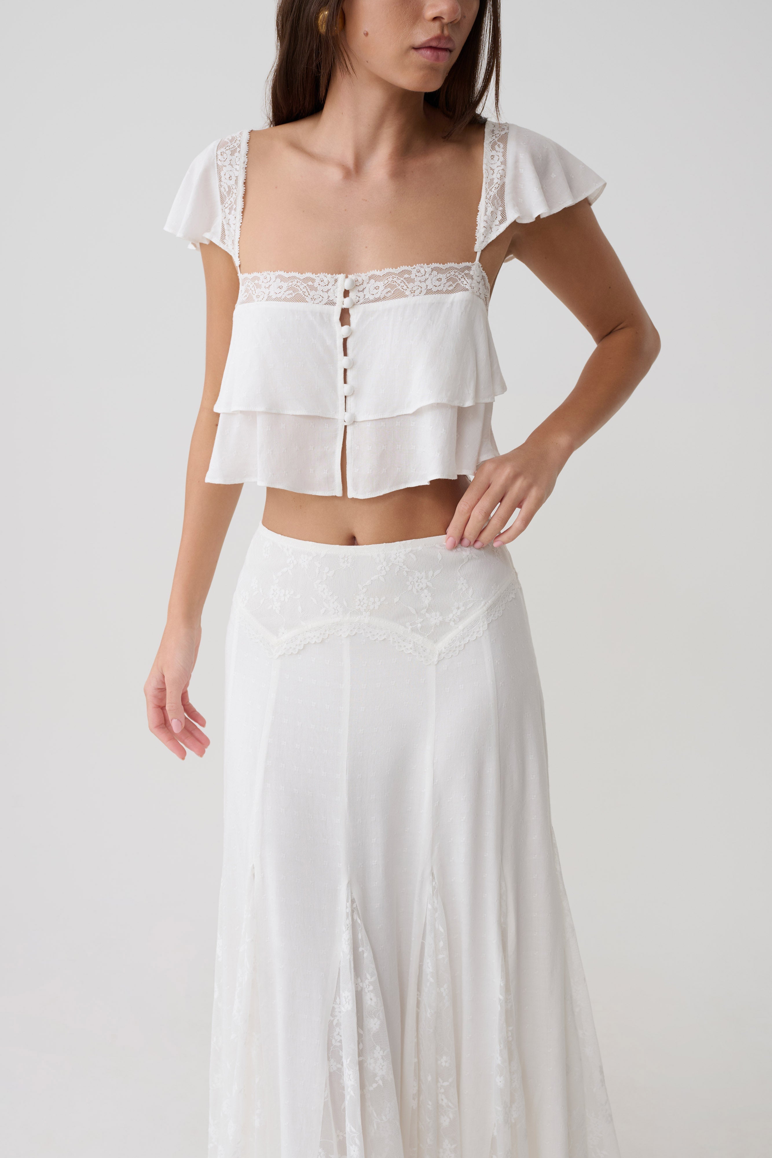 Skylar Lace Sleeveless Crop Top - White