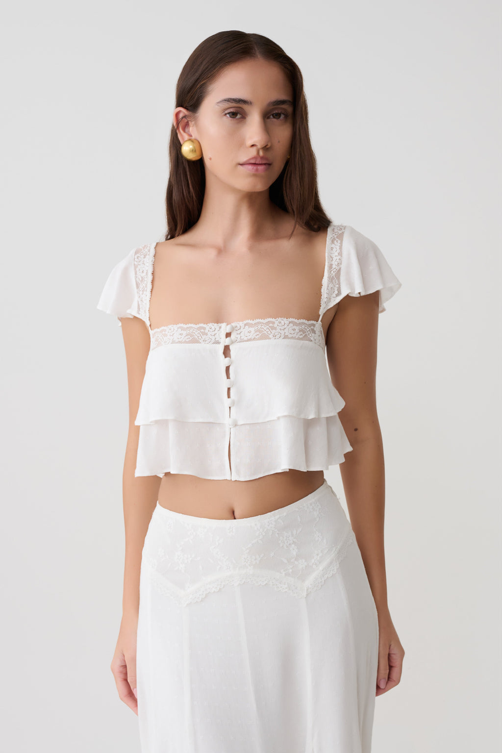 Skylar Lace Sleeveless Crop Top - White
