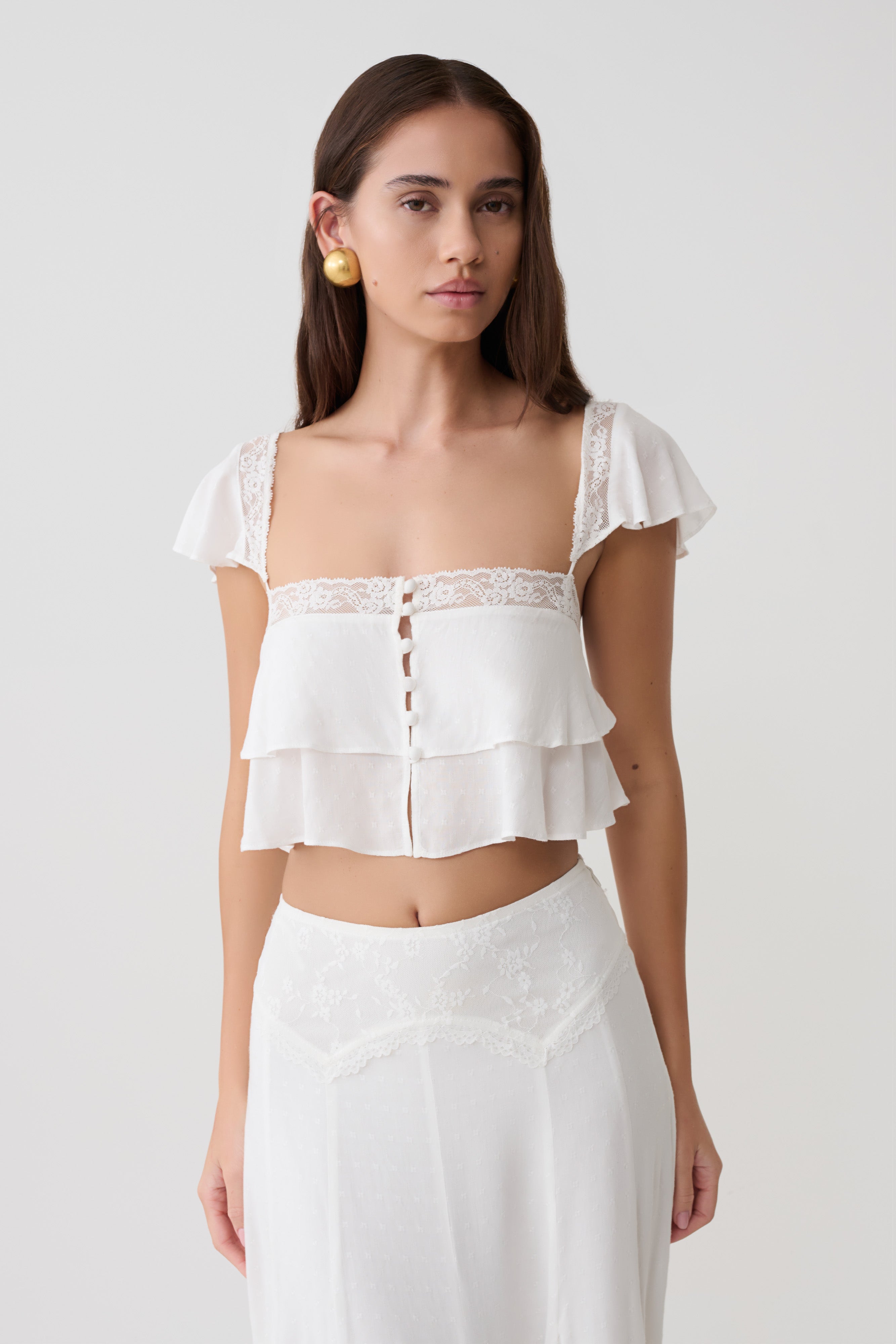 Skylar Lace Sleeveless Crop Top - White