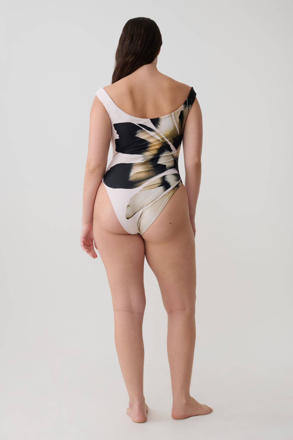 Yumi U-Wire Plunge One Piece Swimsuit - Ivory Base Floral Print