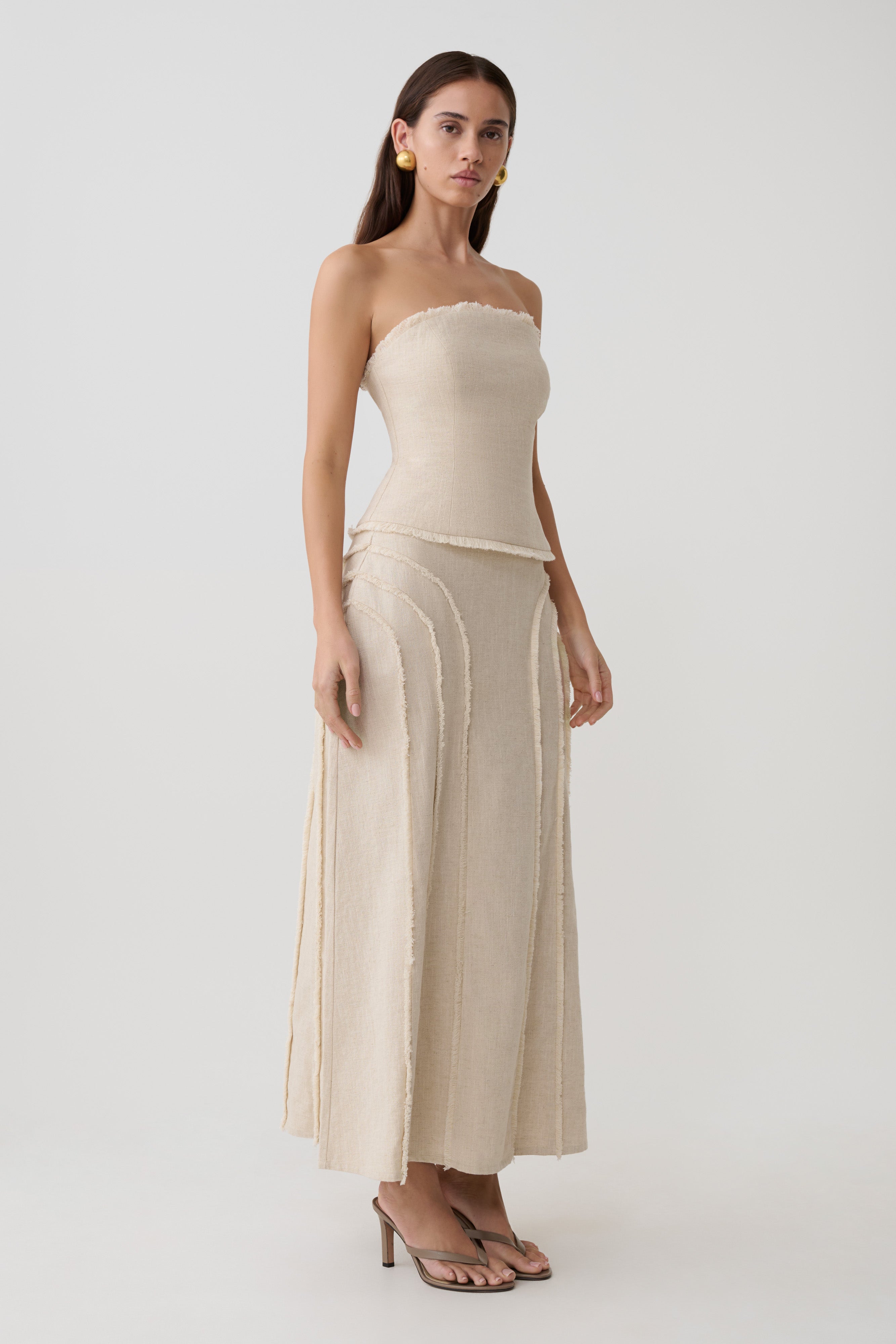 Annie Strapless Tie Back Linen Top - Natural