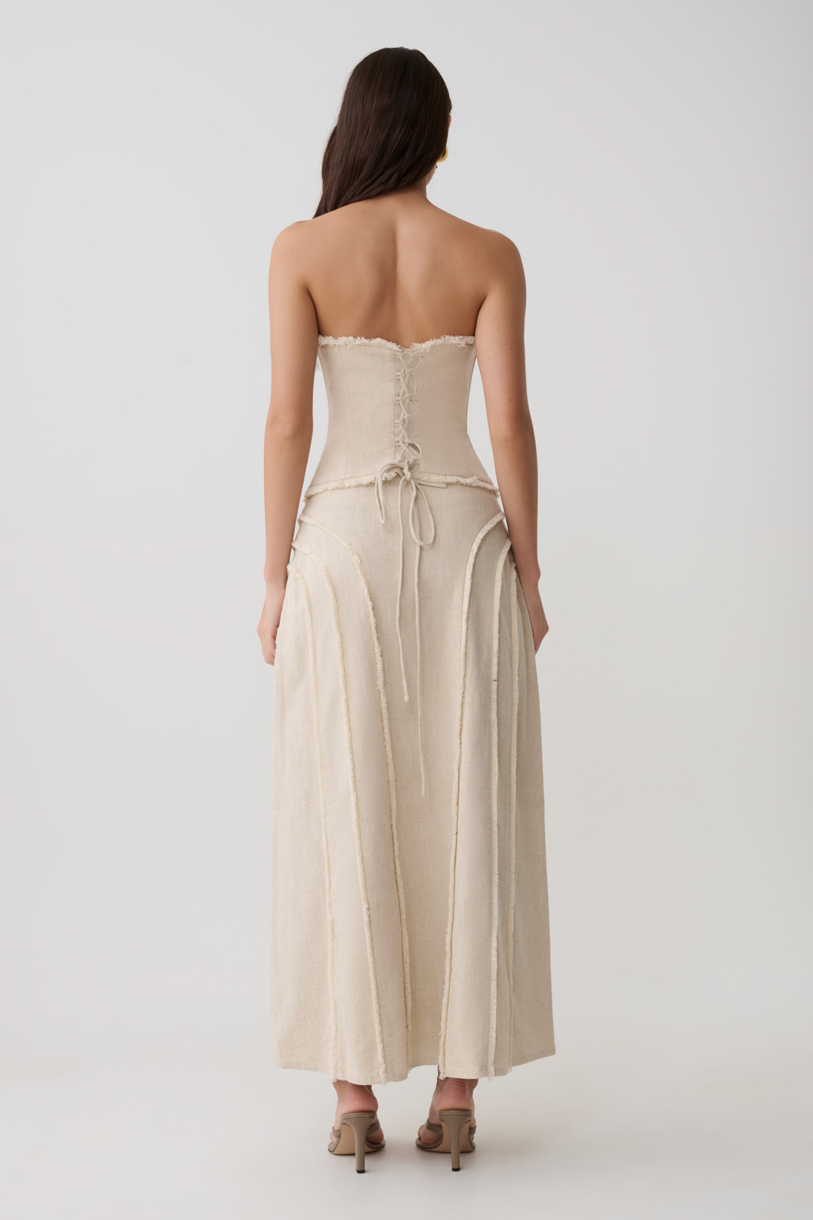 Annie Strapless Tie Back Linen Top - Natural
