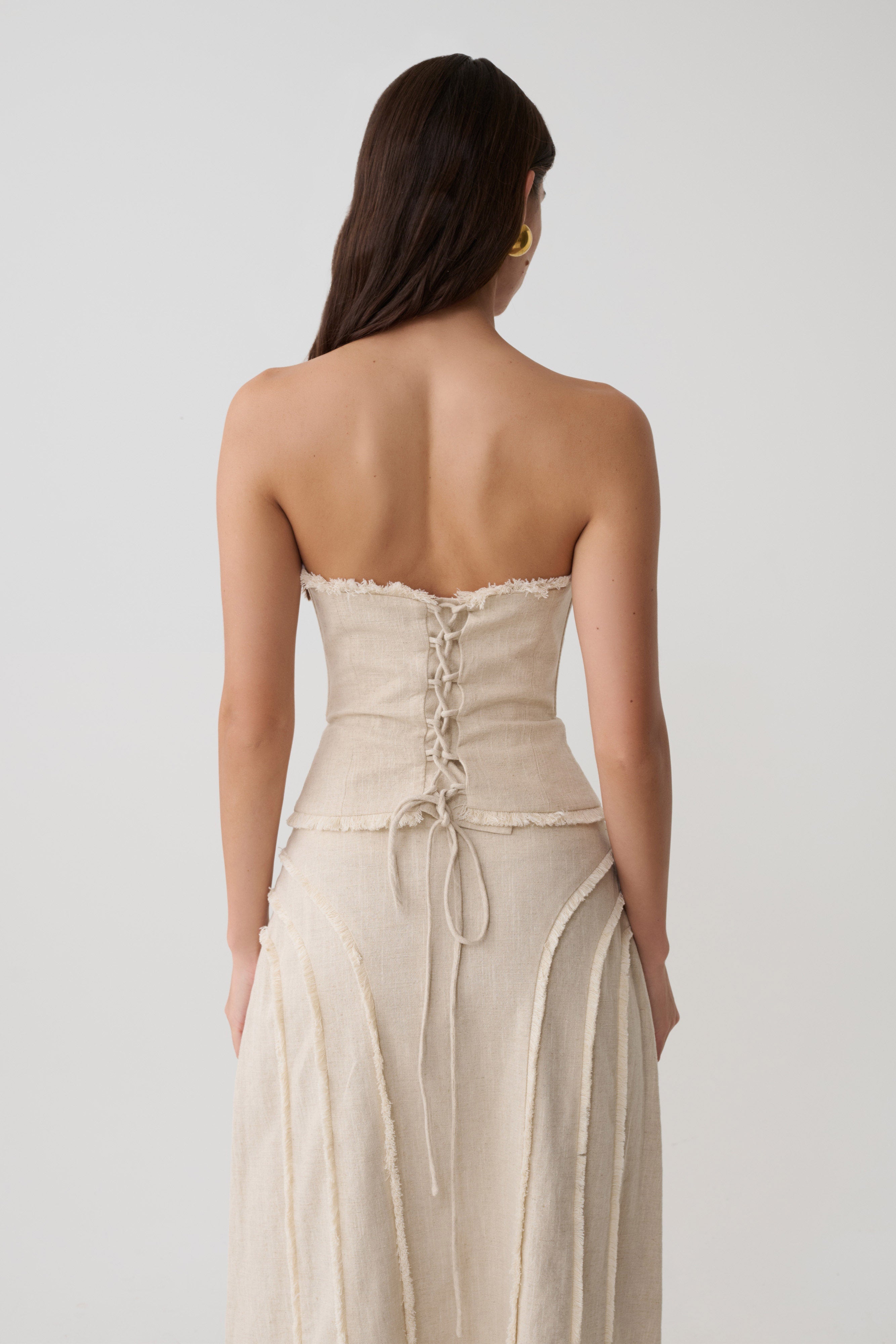 Annie Strapless Tie Back Linen Top - Natural