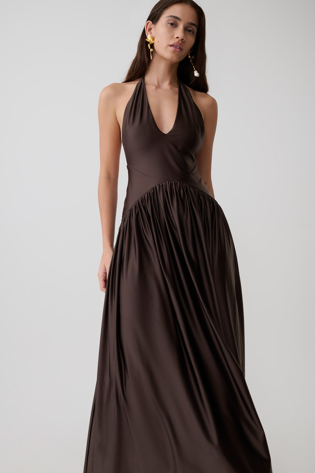 Cypress Halter Maxi Dress - Chocolate