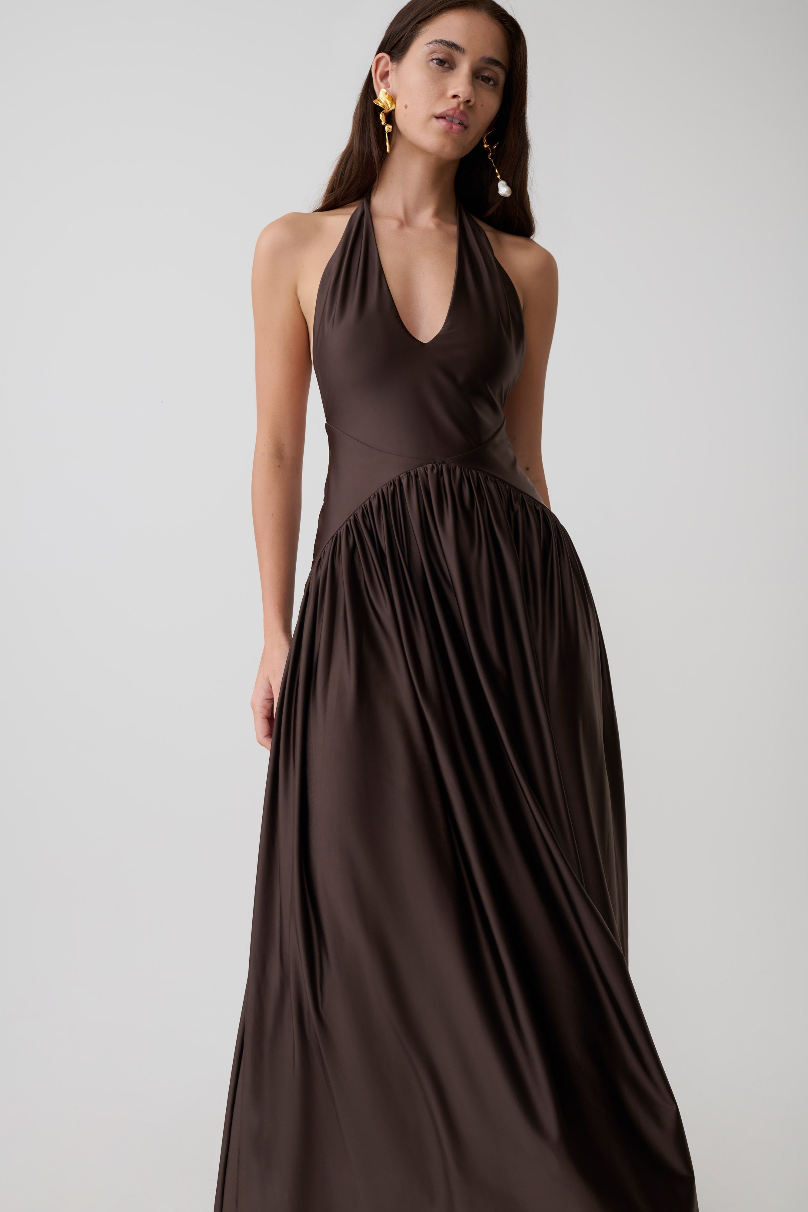 Cypress Halter Maxi Dress - Chocolate