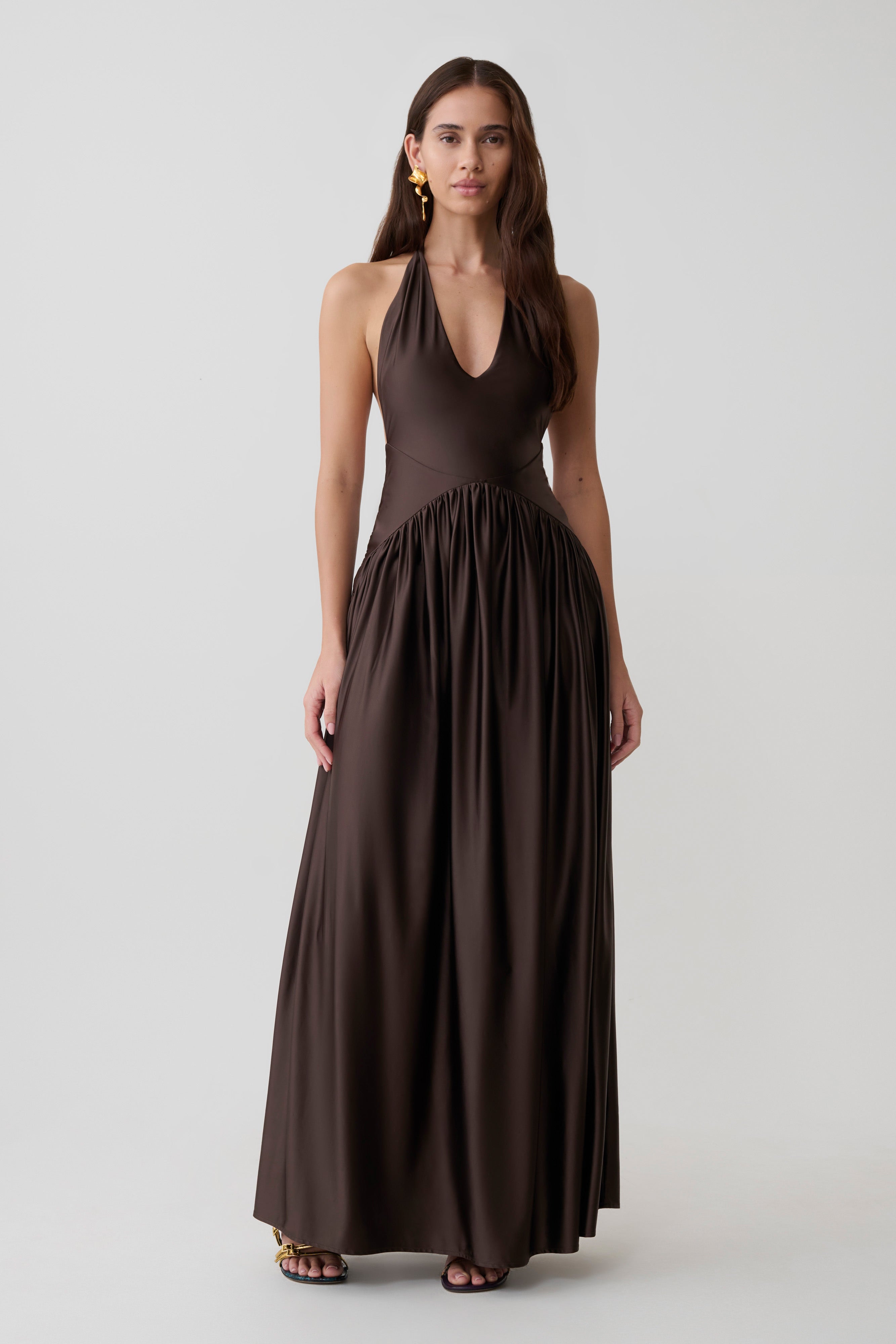 Cypress Halter Maxi Dress - Chocolate