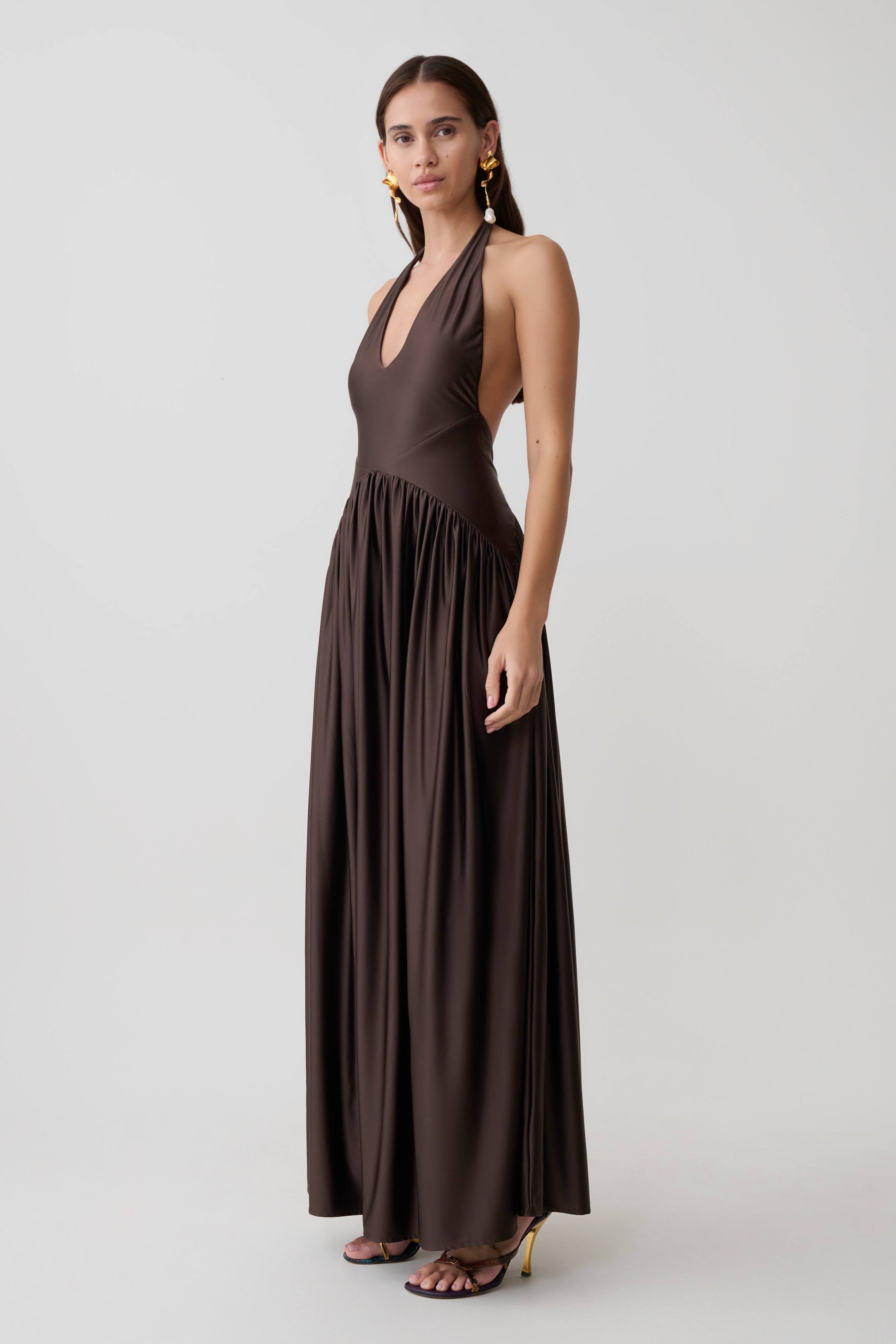 Cypress Halter Maxi Dress - Chocolate