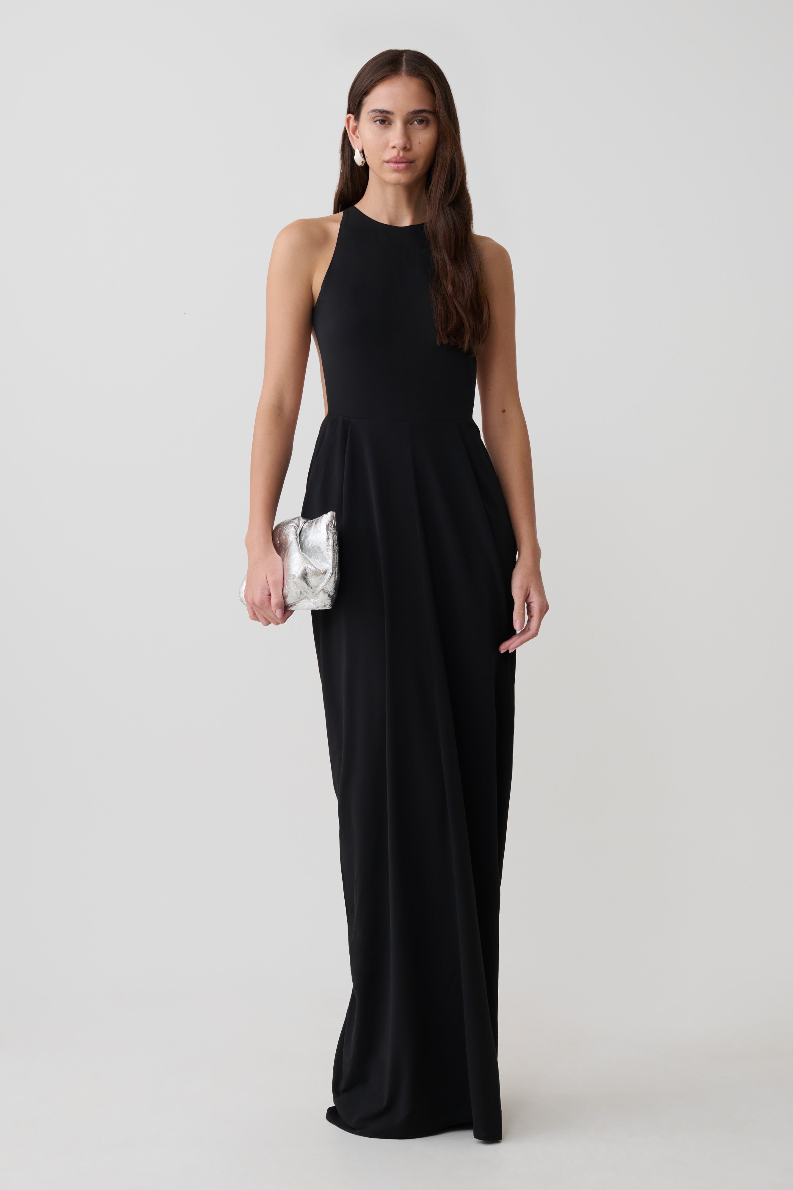 Bahari Low Back Halter Maxi Dress - Black