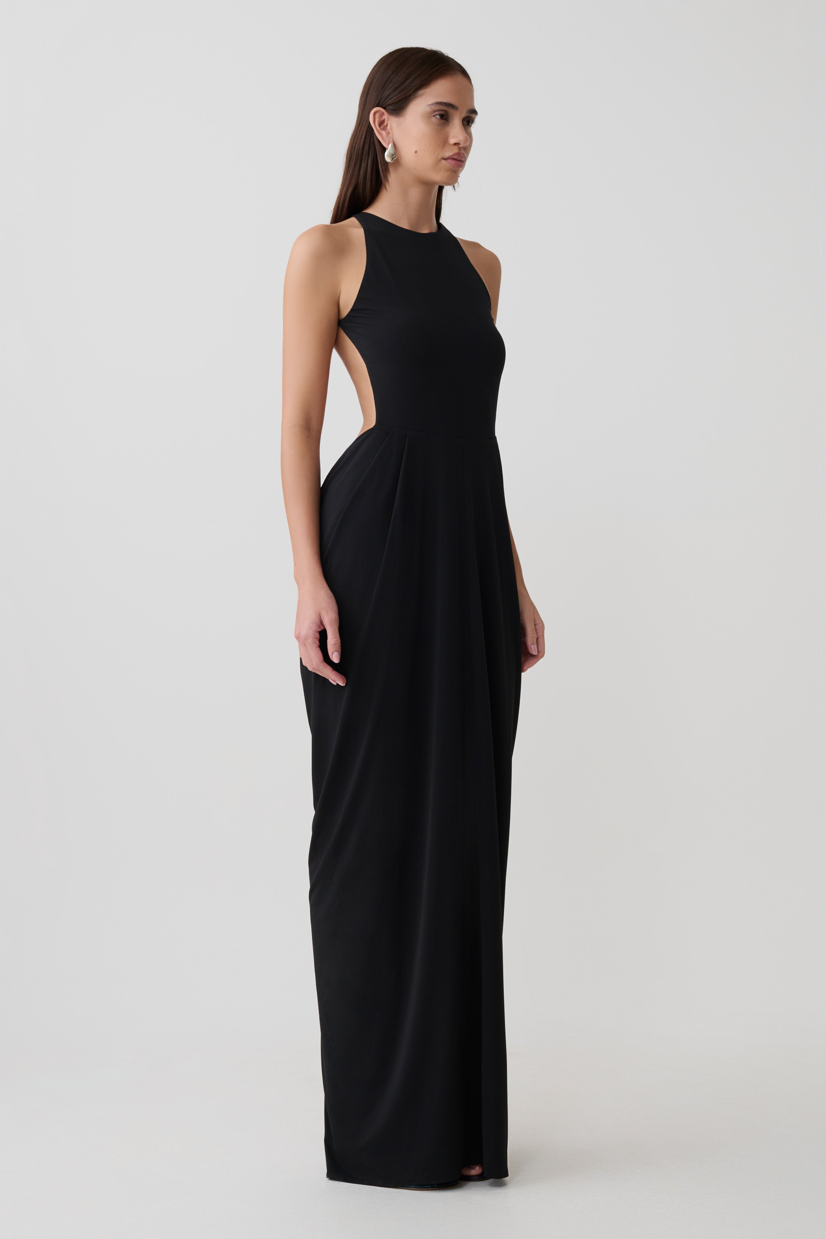 Bahari Low Back Halter Maxi Dress - Black