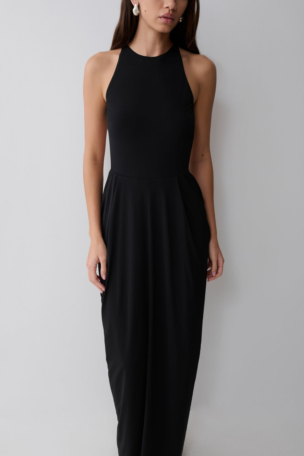 Bahari Low Back Halter Maxi Dress - Black