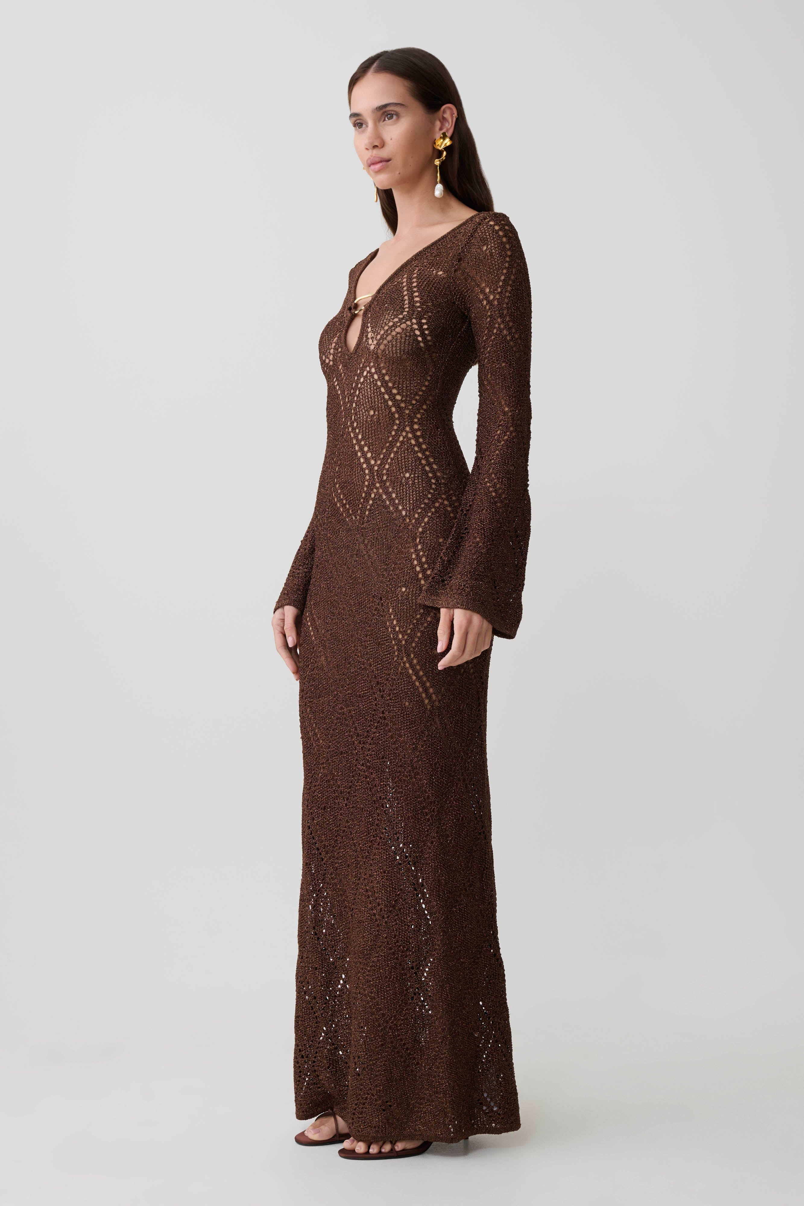 Chelsea Lurex Crochet Maxi Dress - Bronze