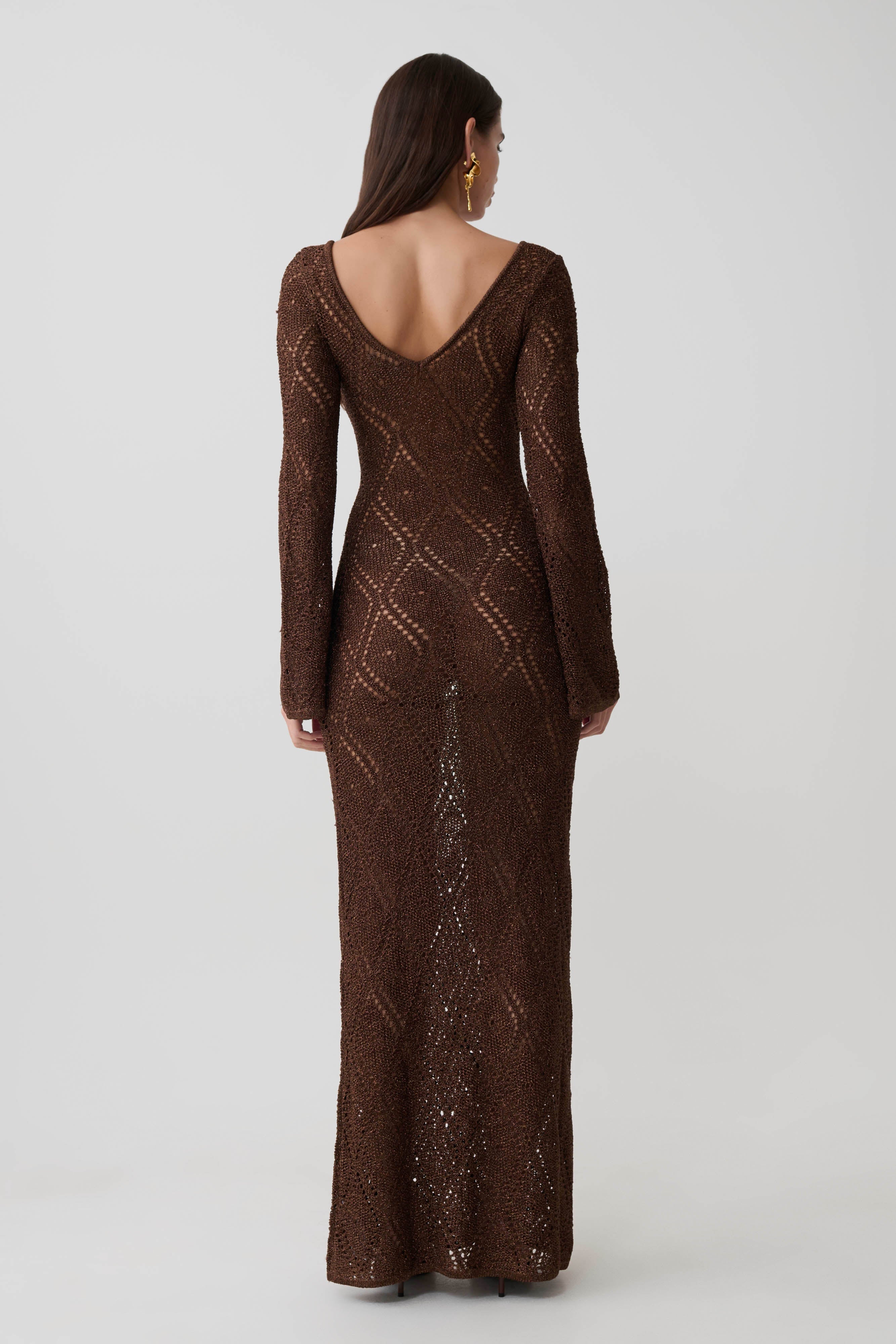 Chelsea Lurex Crochet Maxi Dress - Bronze