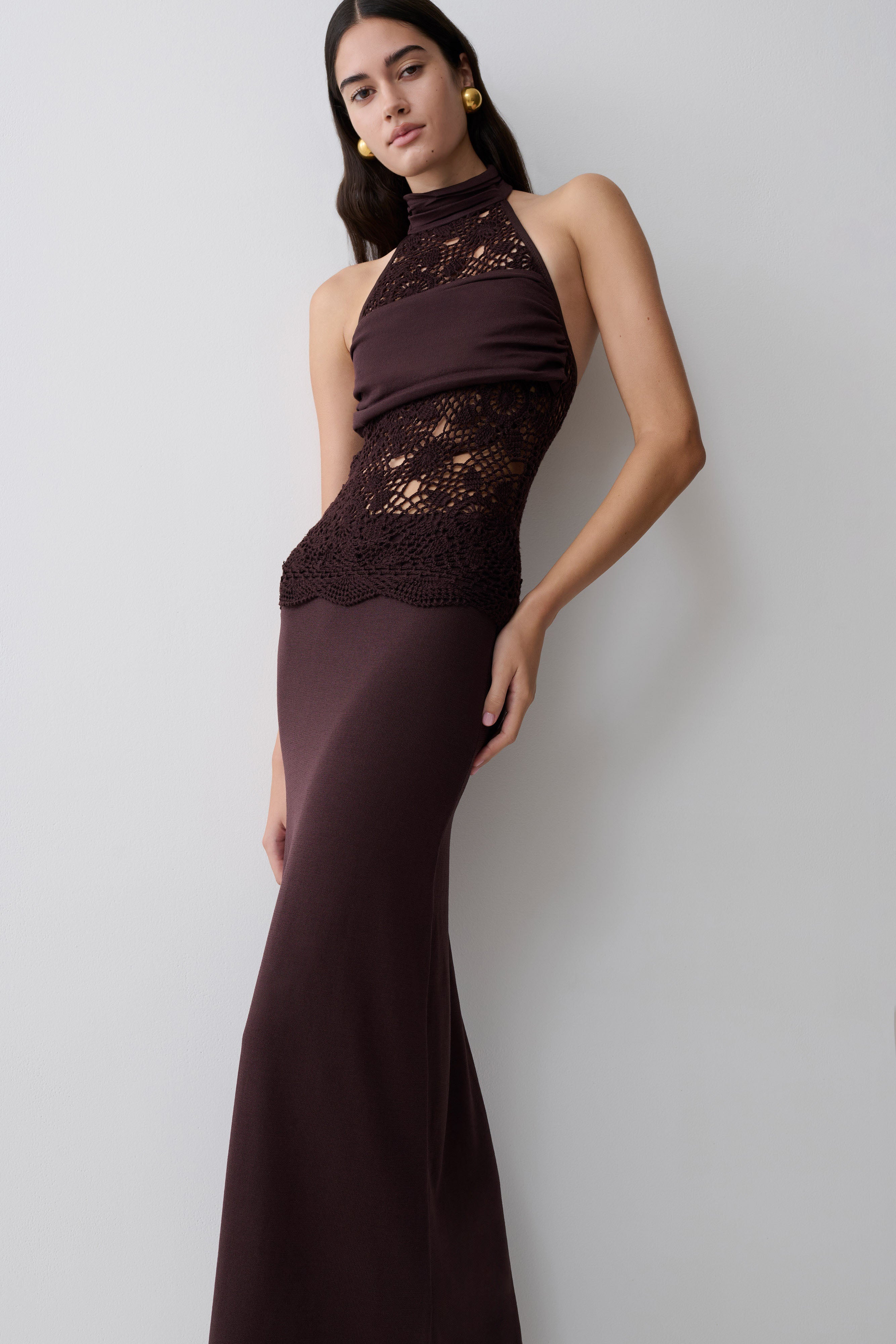 Tessie Knit & Crochet Maxi Dress - Dark Chocolate