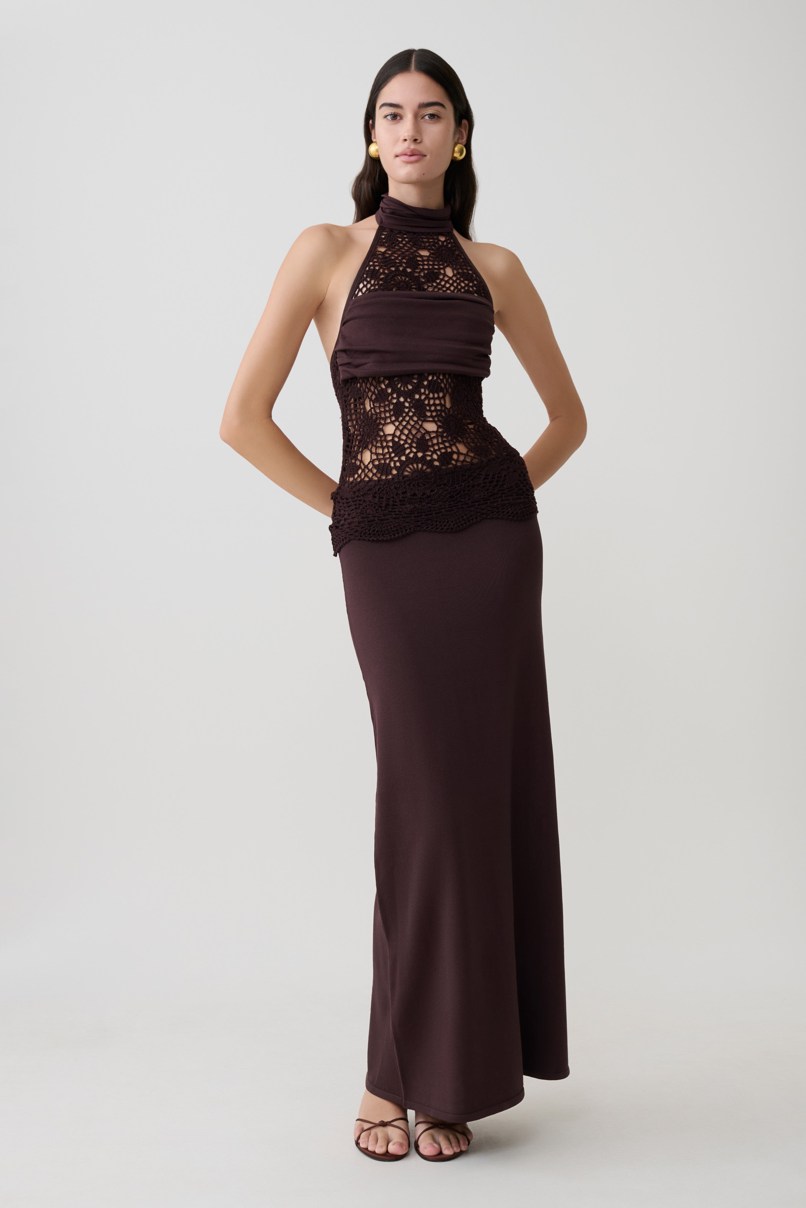 Tessie Knit & Crochet Maxi Dress - Dark Chocolate
