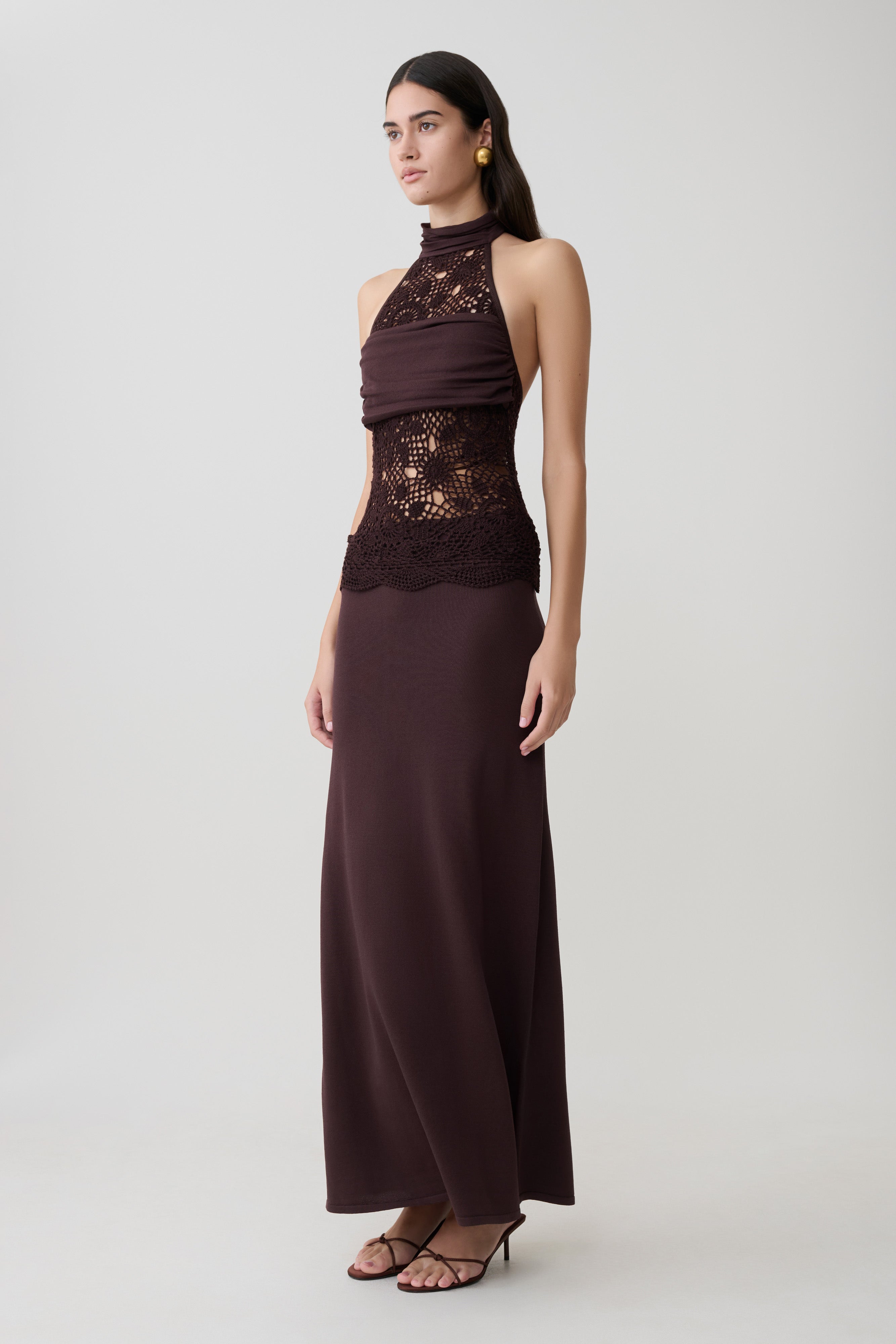 Tessie Knit & Crochet Maxi Dress - Dark Chocolate