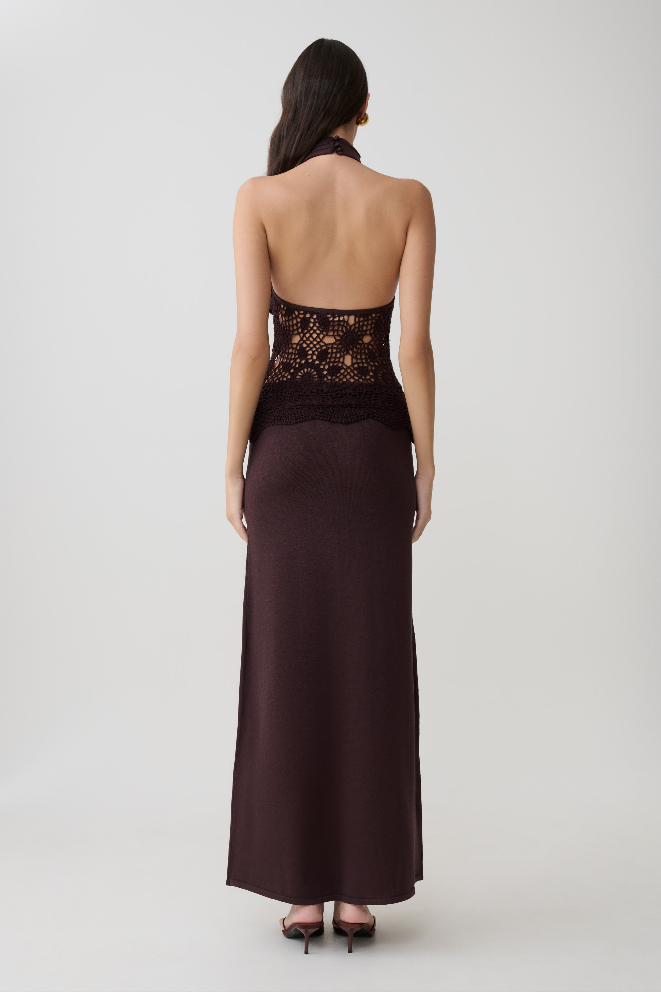 Tessie Knit & Crochet Maxi Dress - Dark Chocolate