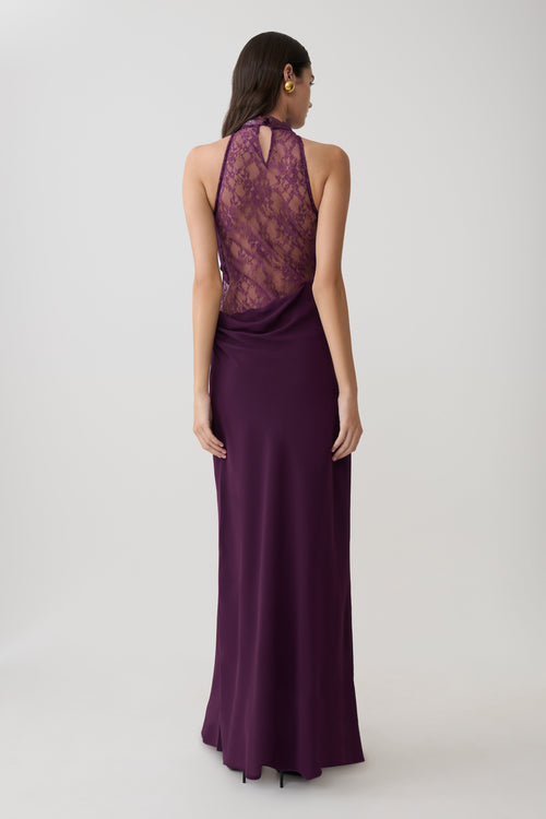 Arra Chiffon And Lace Halter Maxi Dress - Plum
