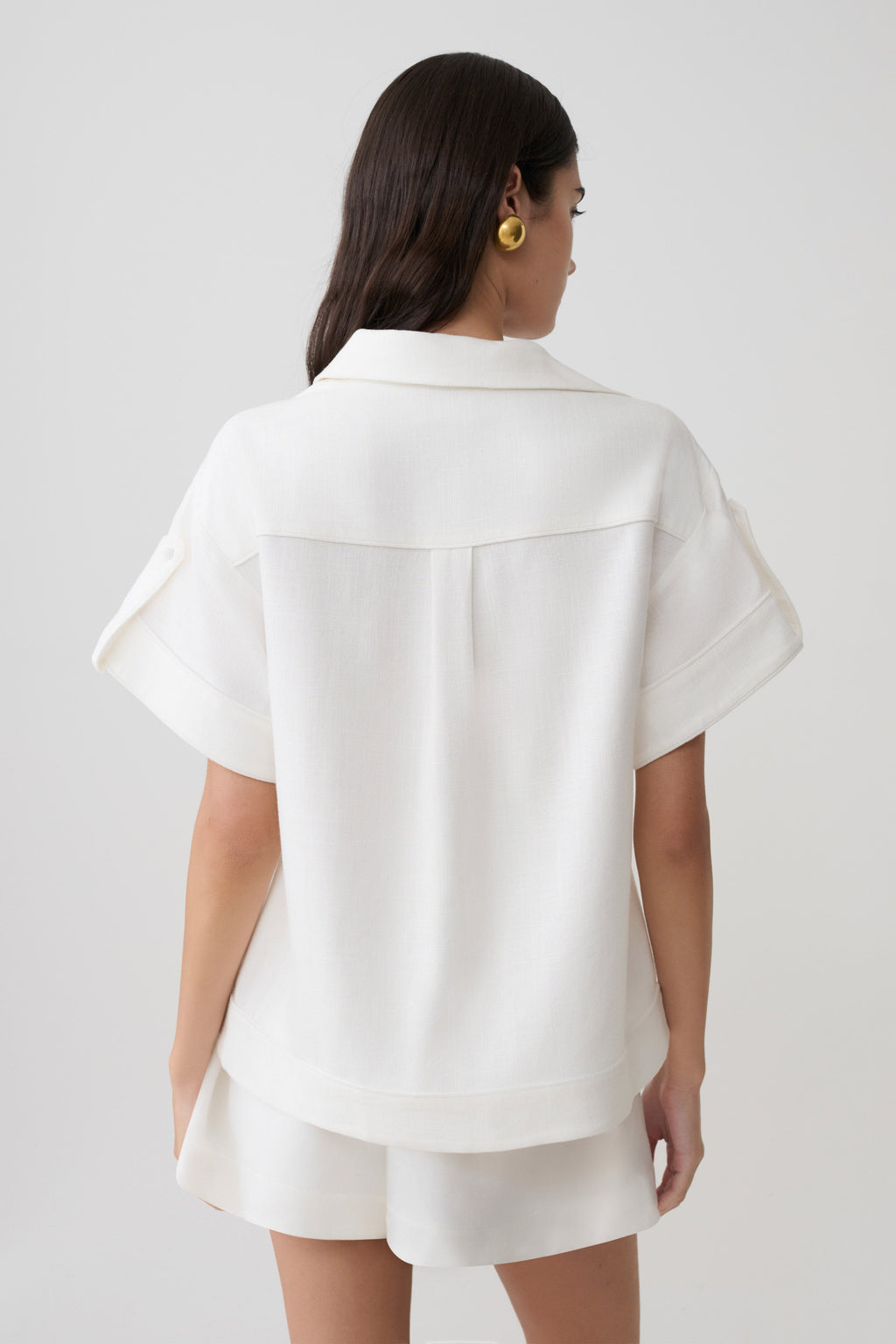 Selena Linen Short Sleeve Shirt - White