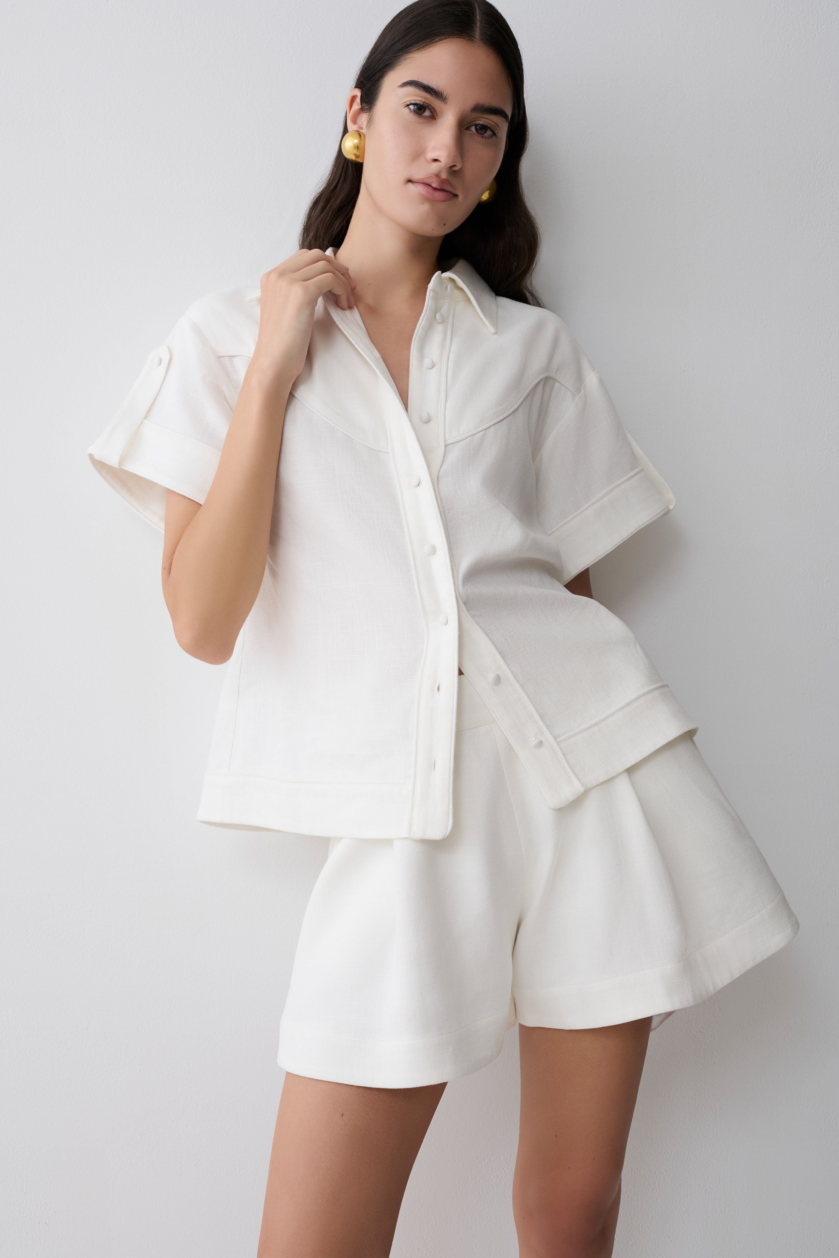 Piper Linen Flare Shorts - White