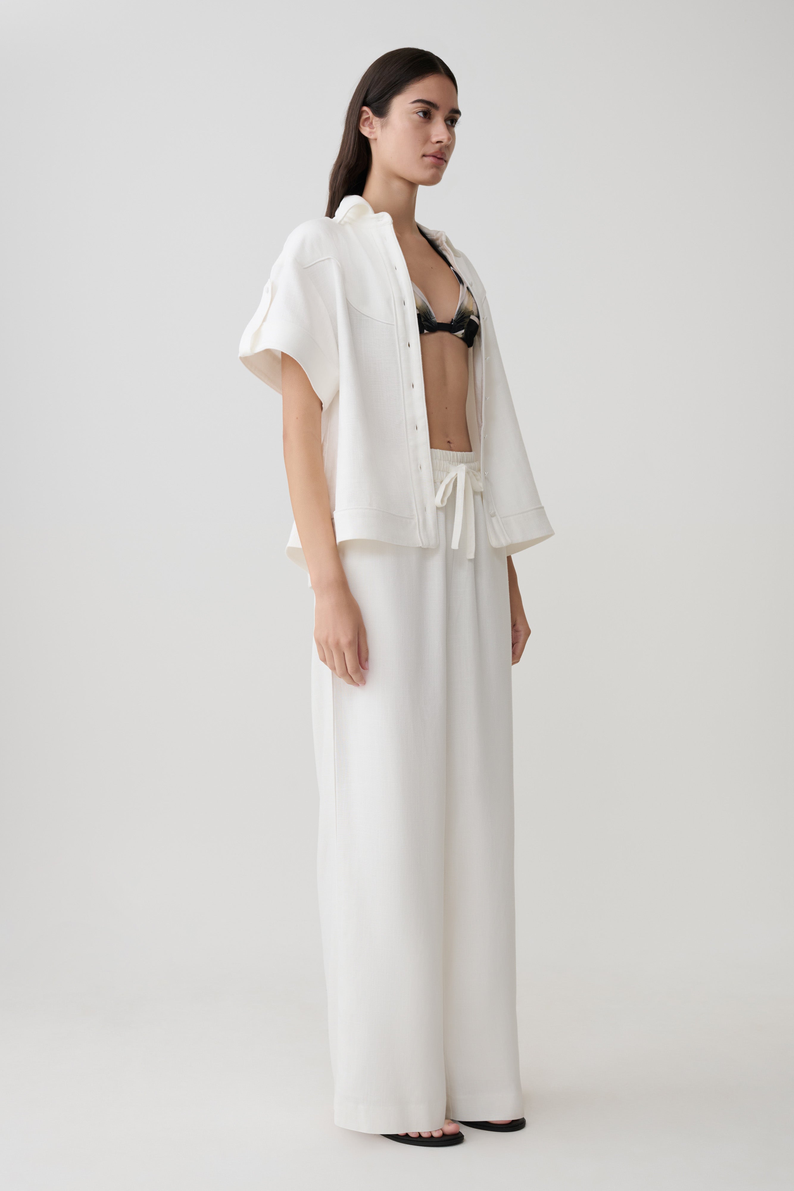 Selena Linen Straight Leg Pant - White