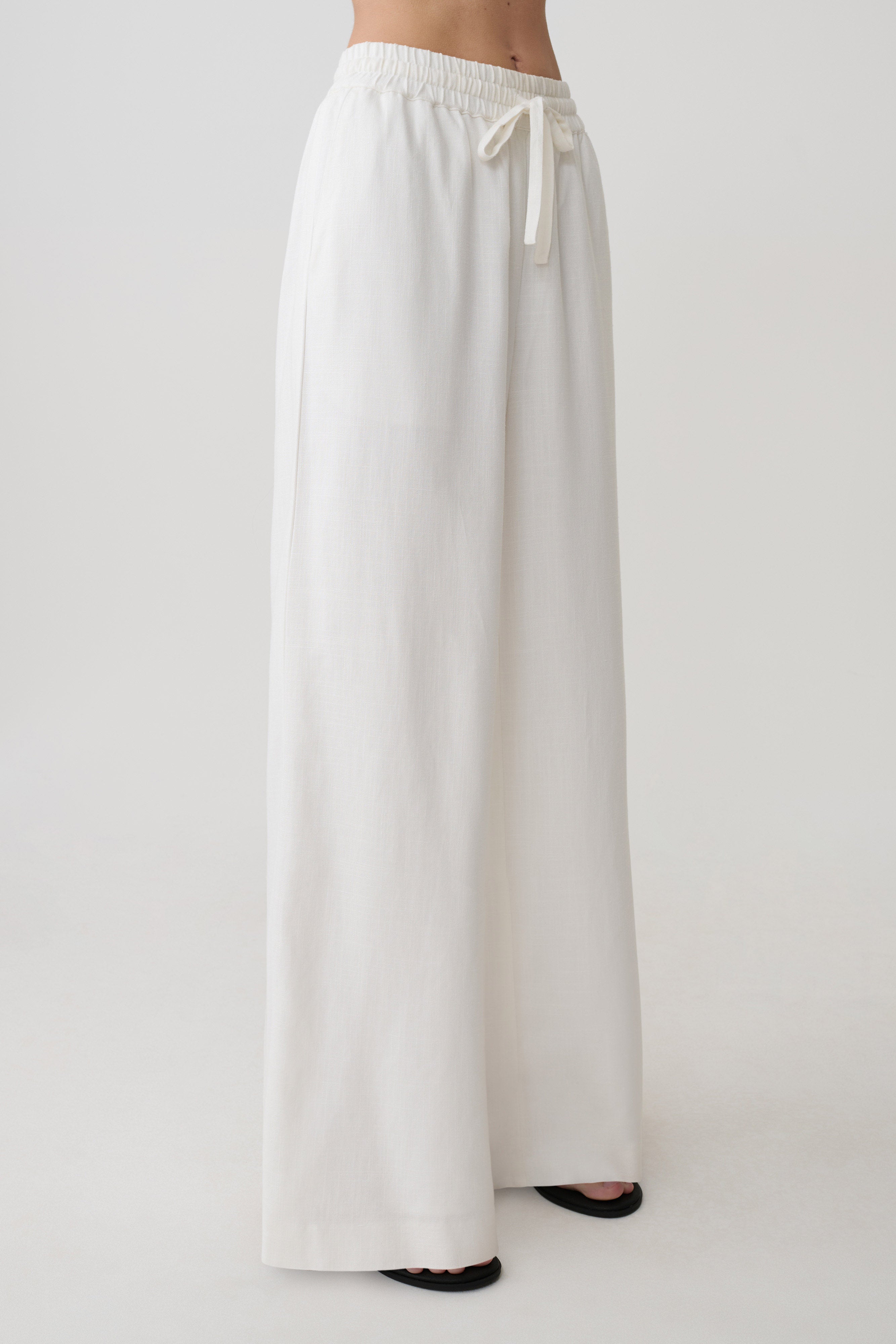 Selena Linen Straight Leg Pant - White