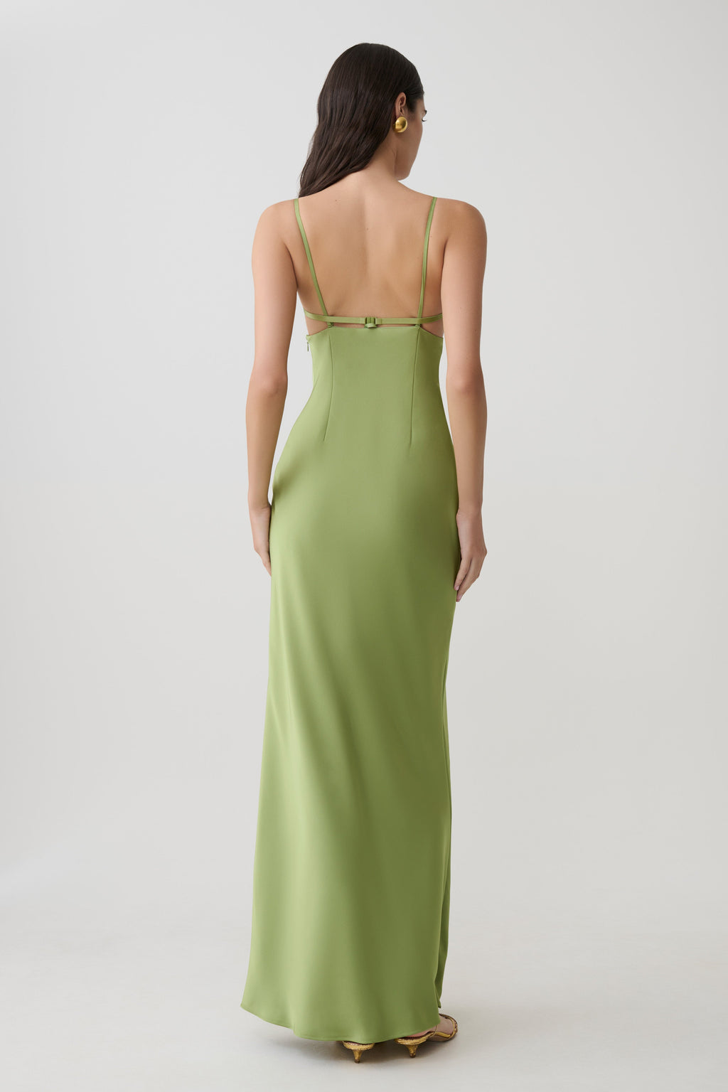 Fiorella Embellished Satin Maxi Dress - Pistachio