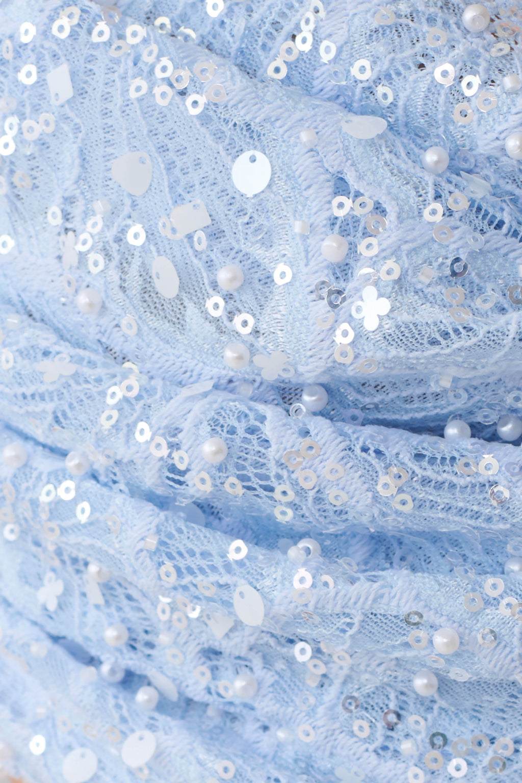 Kiara Pearl Beaded Cowl Crop Top - Powder Blue