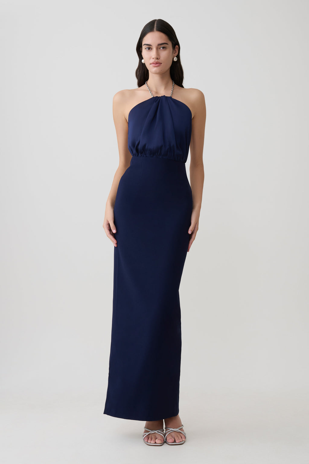 Elina Satin Necklace Maxi Dress - Navy